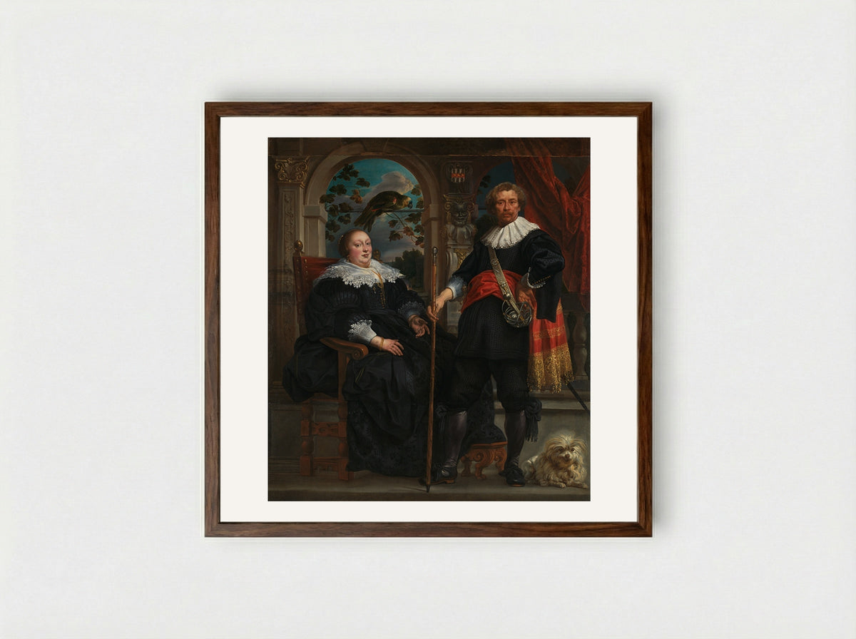 Govaert van Surpele and his wife - Jacob Jordaens - Framed Print Dark Wood