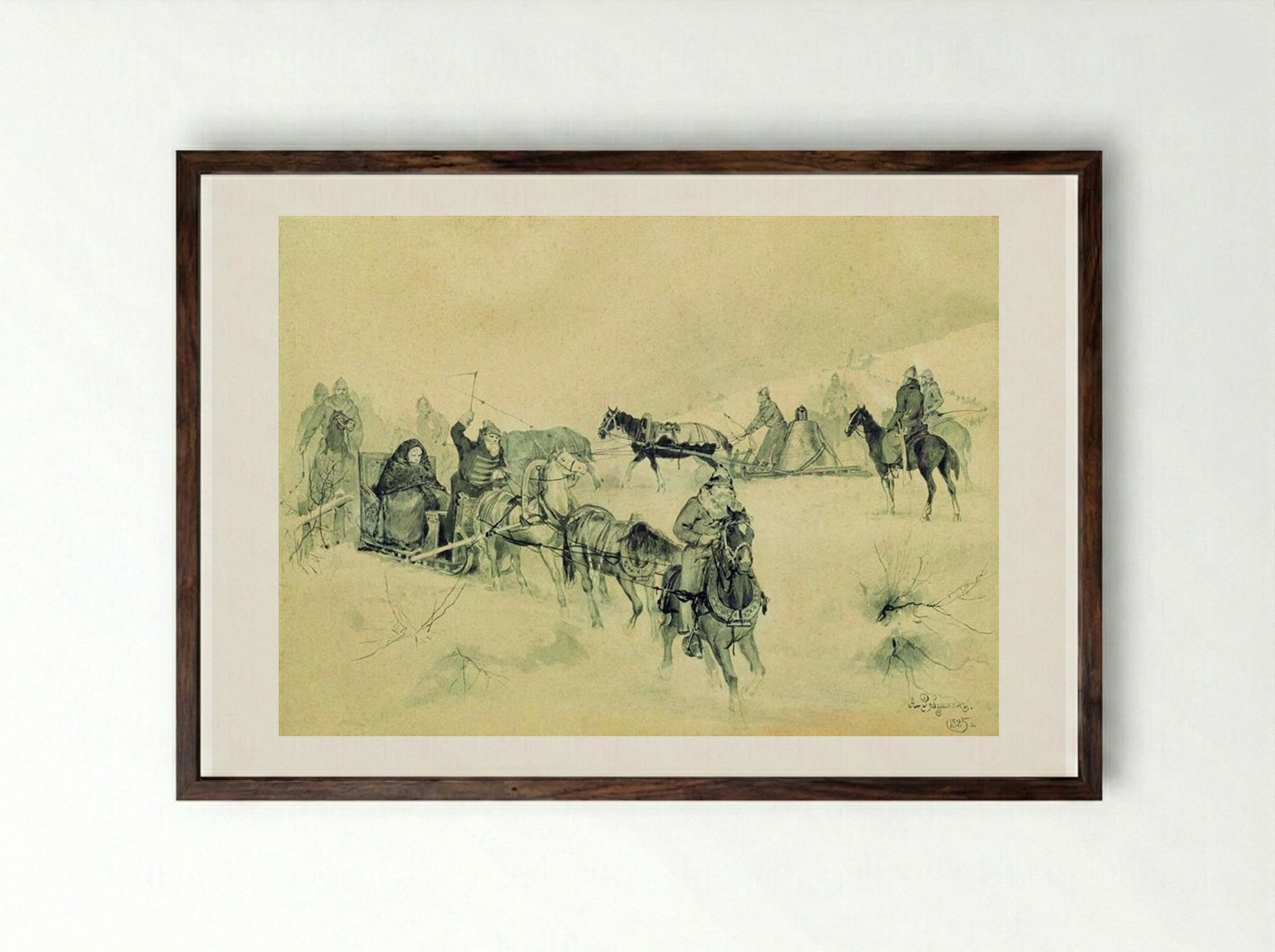 Governor's Wife Martha and the Eternal Bell - Andrei Ryabushkin - Framed Print Dark Wood