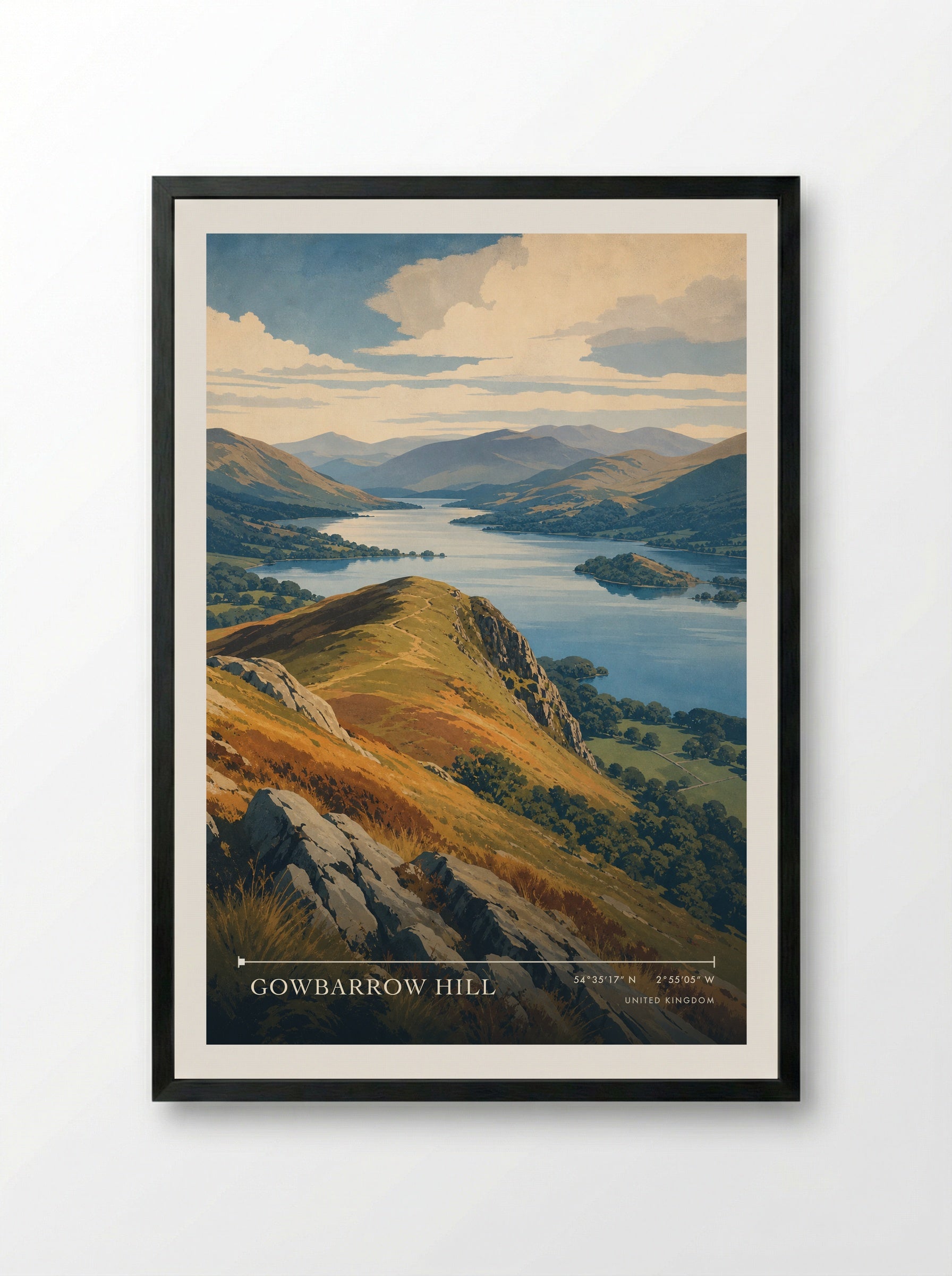 Gowbarrow Hill United Kingdom Travel Poster - Framed Print Black