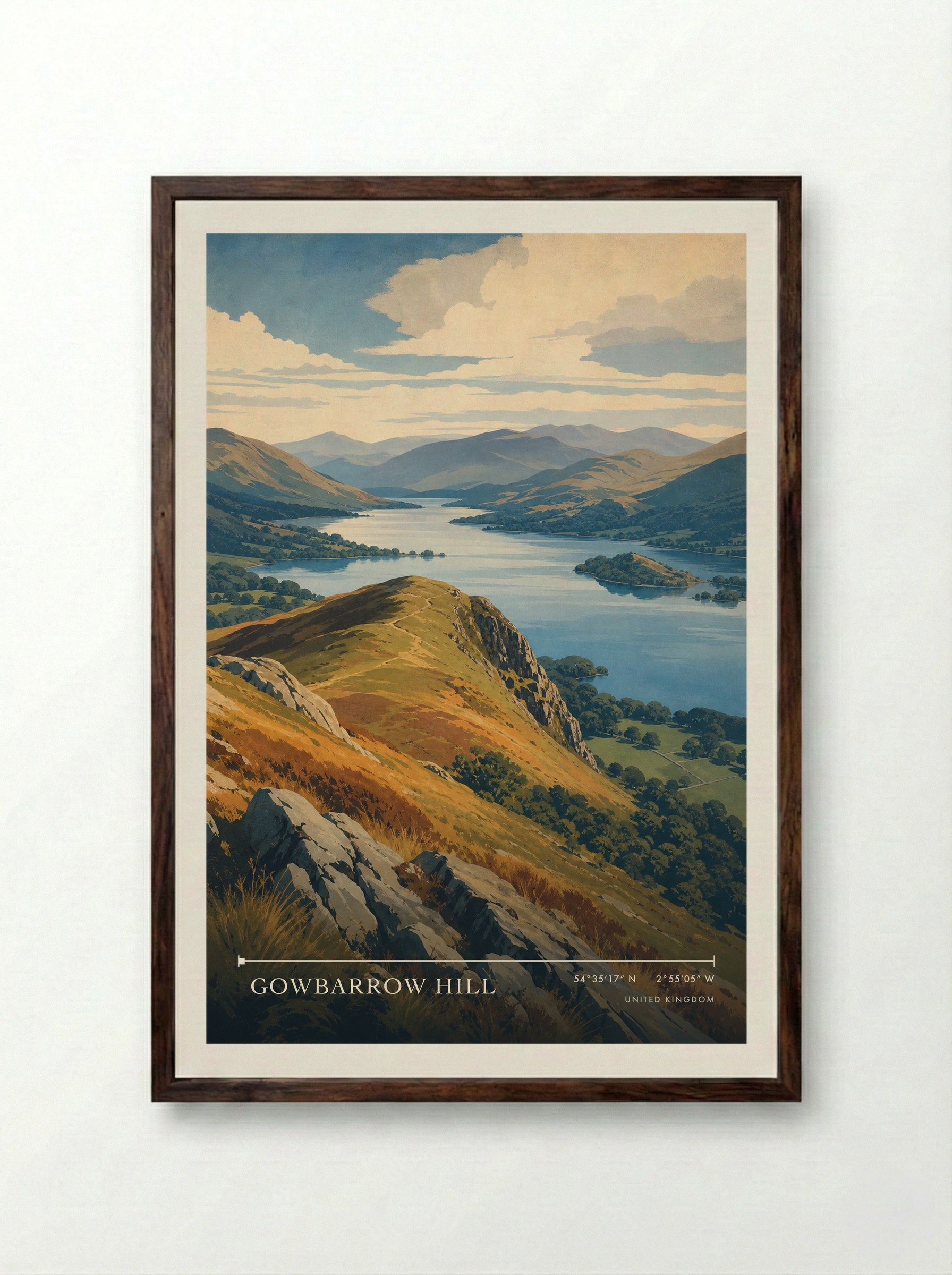 Gowbarrow Hill United Kingdom Travel Poster - Framed Print Dark Wood