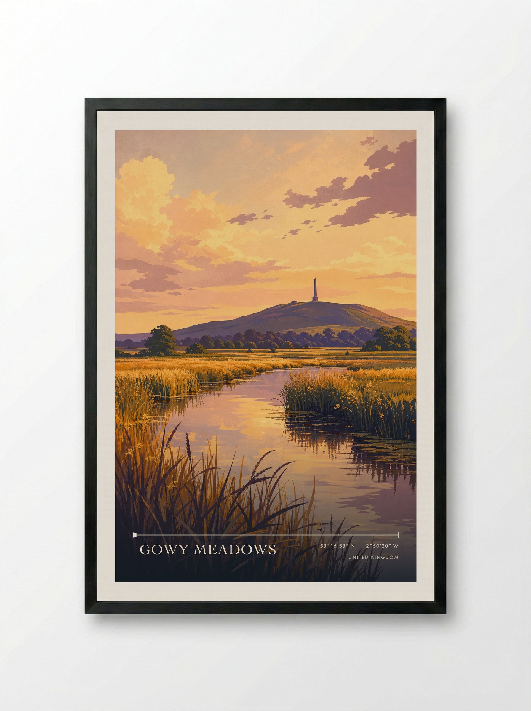 Gowy Meadows United Kingdom Travel Poster - Framed Print Black