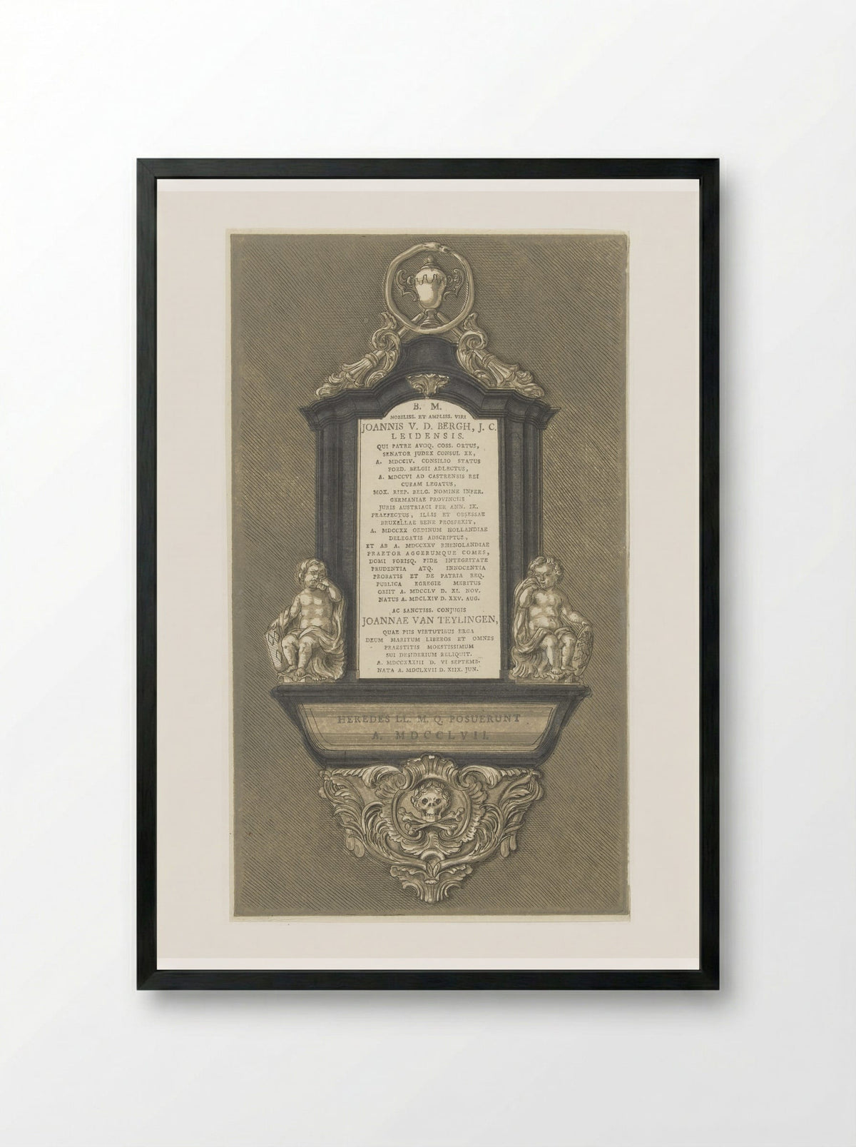 Grafmonument voor Johannes van den Bergh en zijn vrouw Joanna van Teylingen te Leiden - Abraham Delfos - Framed Print Black