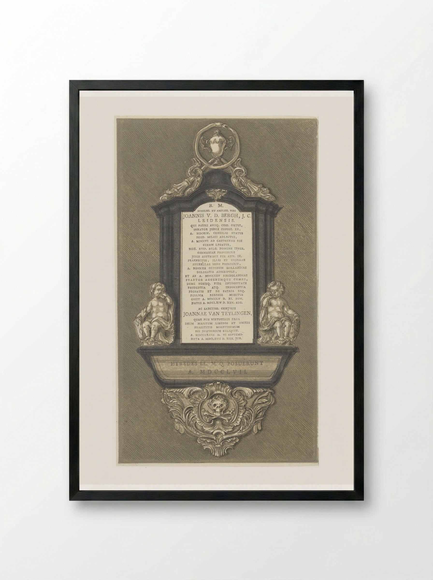 Grafmonument voor Johannes van den Bergh en zijn vrouw Joanna van Teylingen te Leiden - Abraham Delfos - Framed Print Black