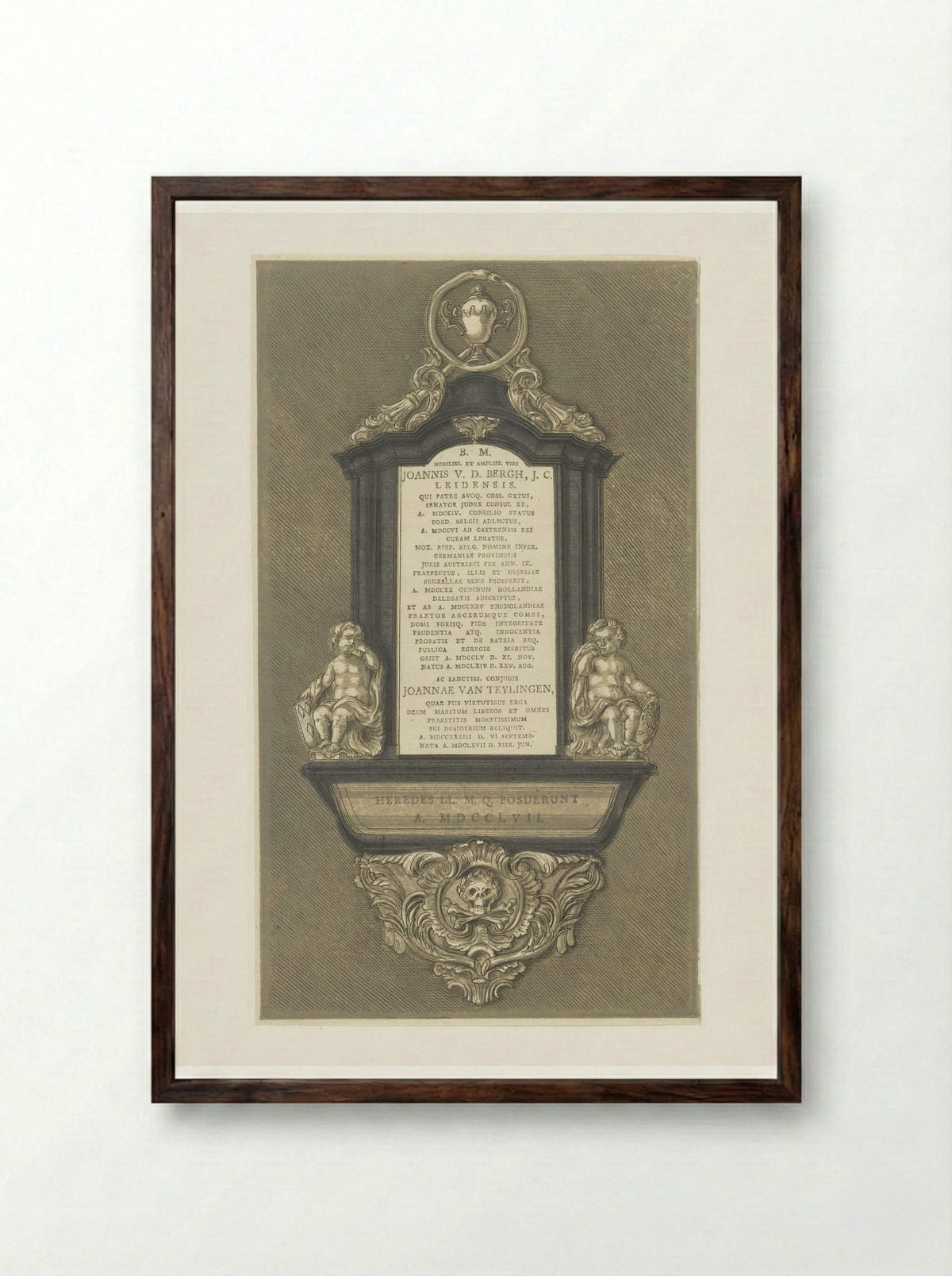 Grafmonument voor Johannes van den Bergh en zijn vrouw Joanna van Teylingen te Leiden - Abraham Delfos - Framed Print Dark Wood