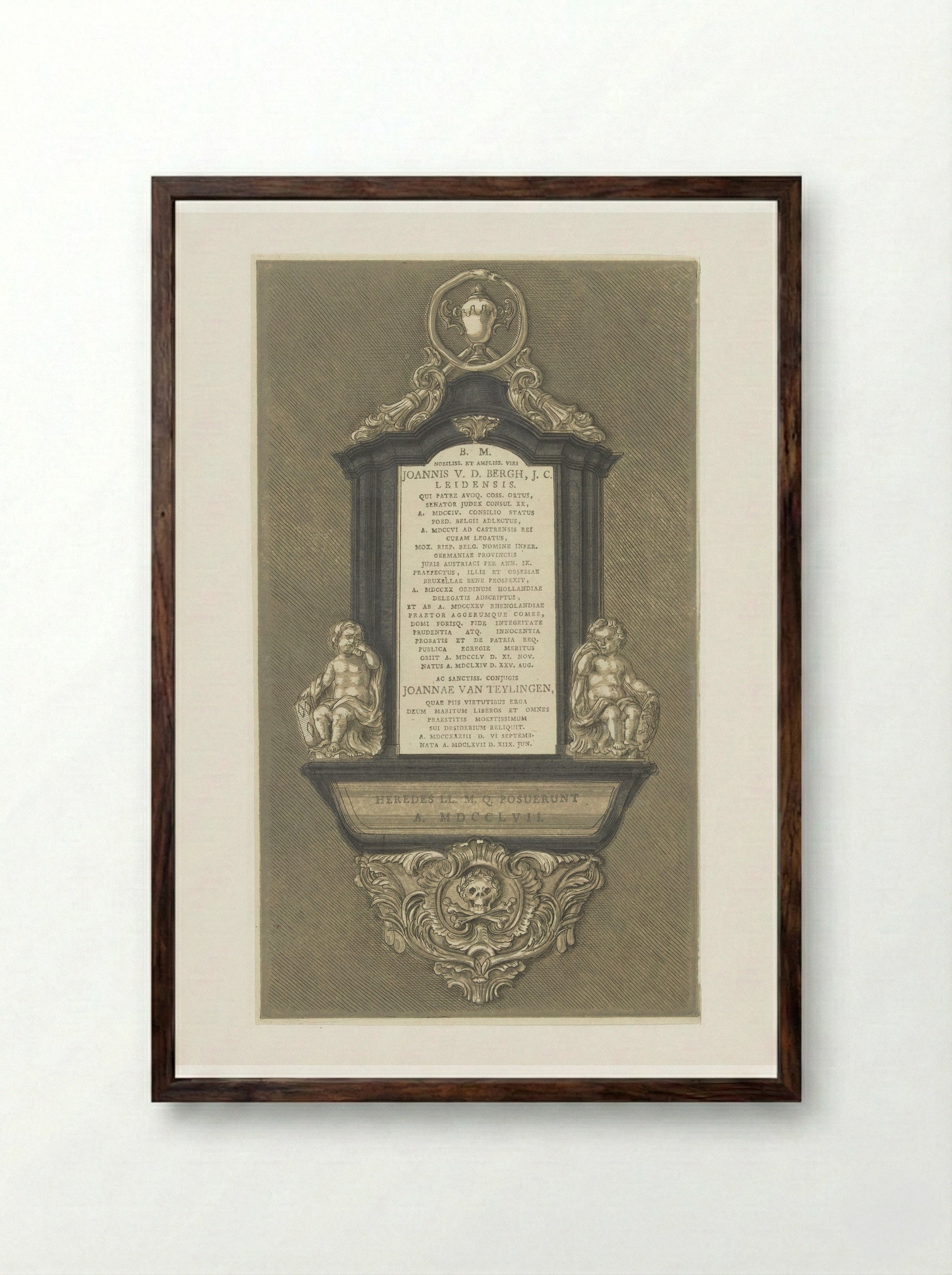 Grafmonument voor Johannes van den Bergh en zijn vrouw Joanna van Teylingen te Leiden - Abraham Delfos - Framed Print Dark Wood
