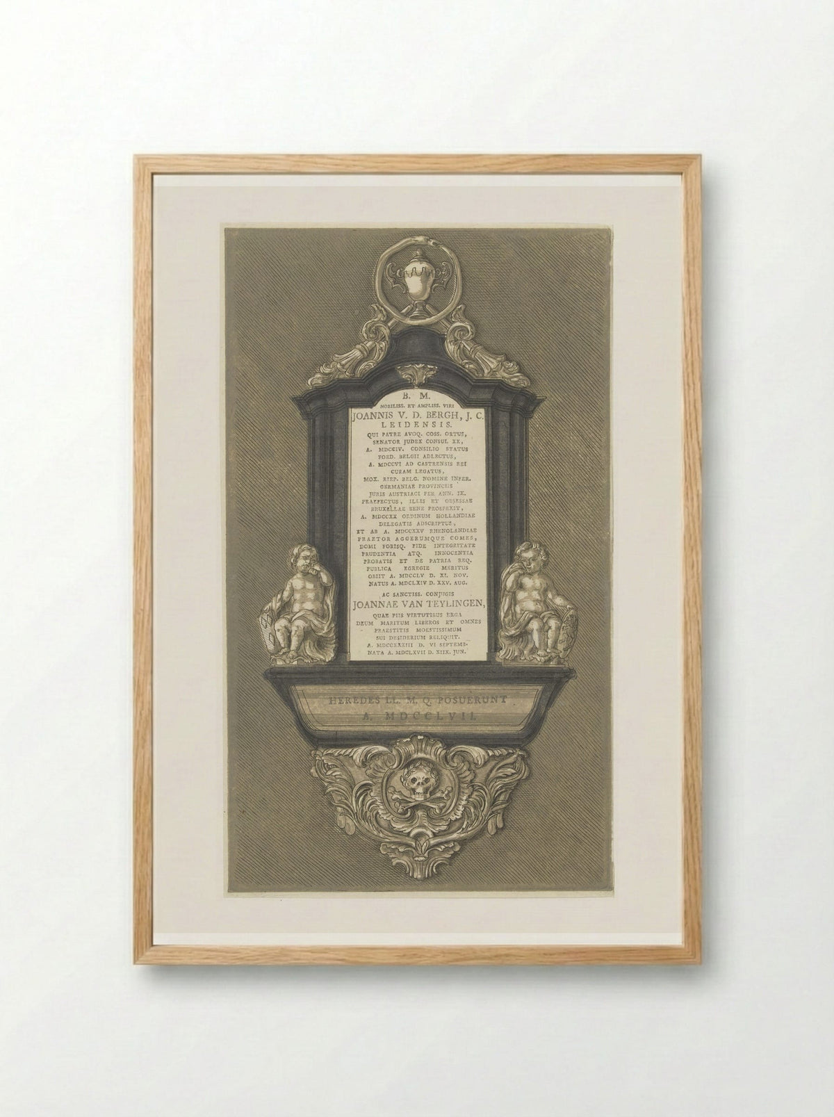 Grafmonument voor Johannes van den Bergh en zijn vrouw Joanna van Teylingen te Leiden - Abraham Delfos - Framed Print Wood