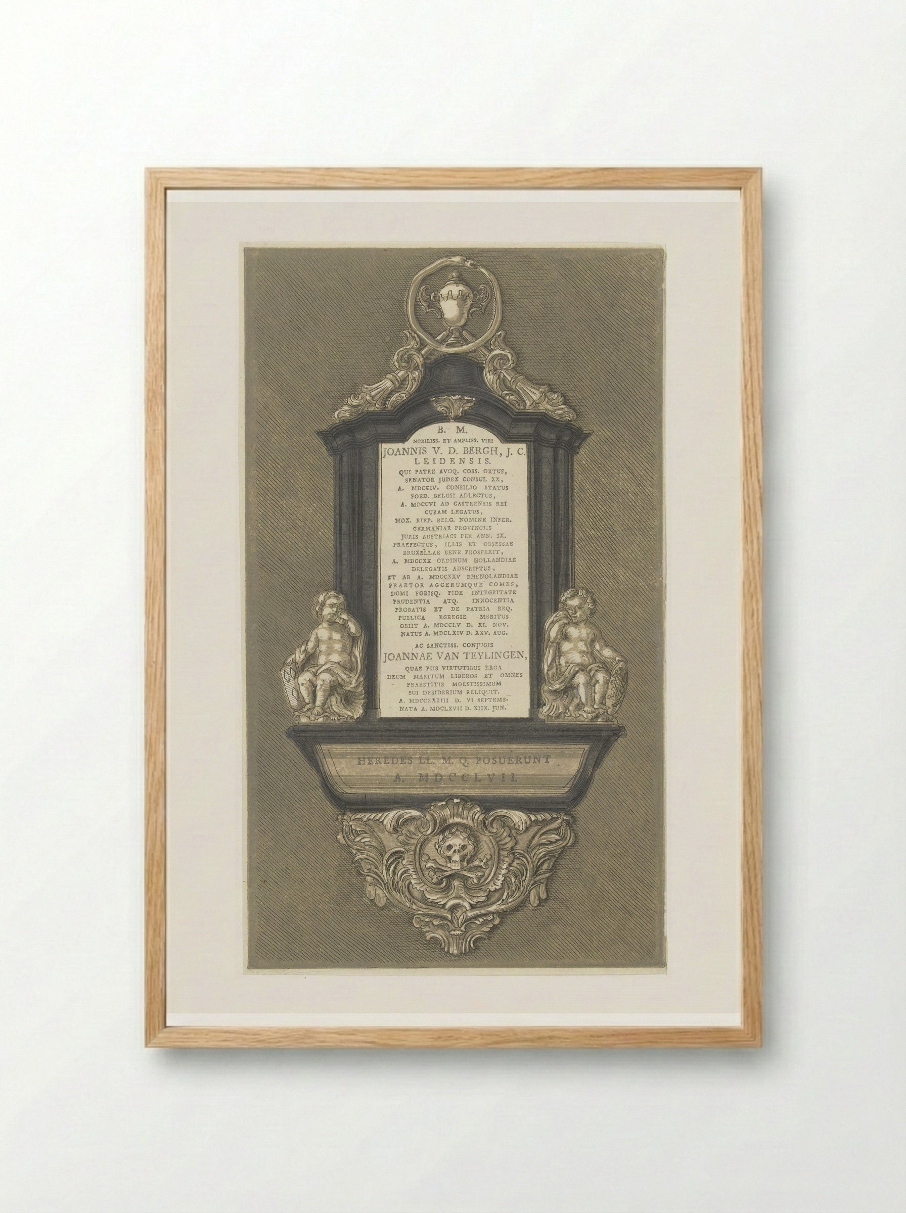 Grafmonument voor Johannes van den Bergh en zijn vrouw Joanna van Teylingen te Leiden - Abraham Delfos - Framed Print Wood