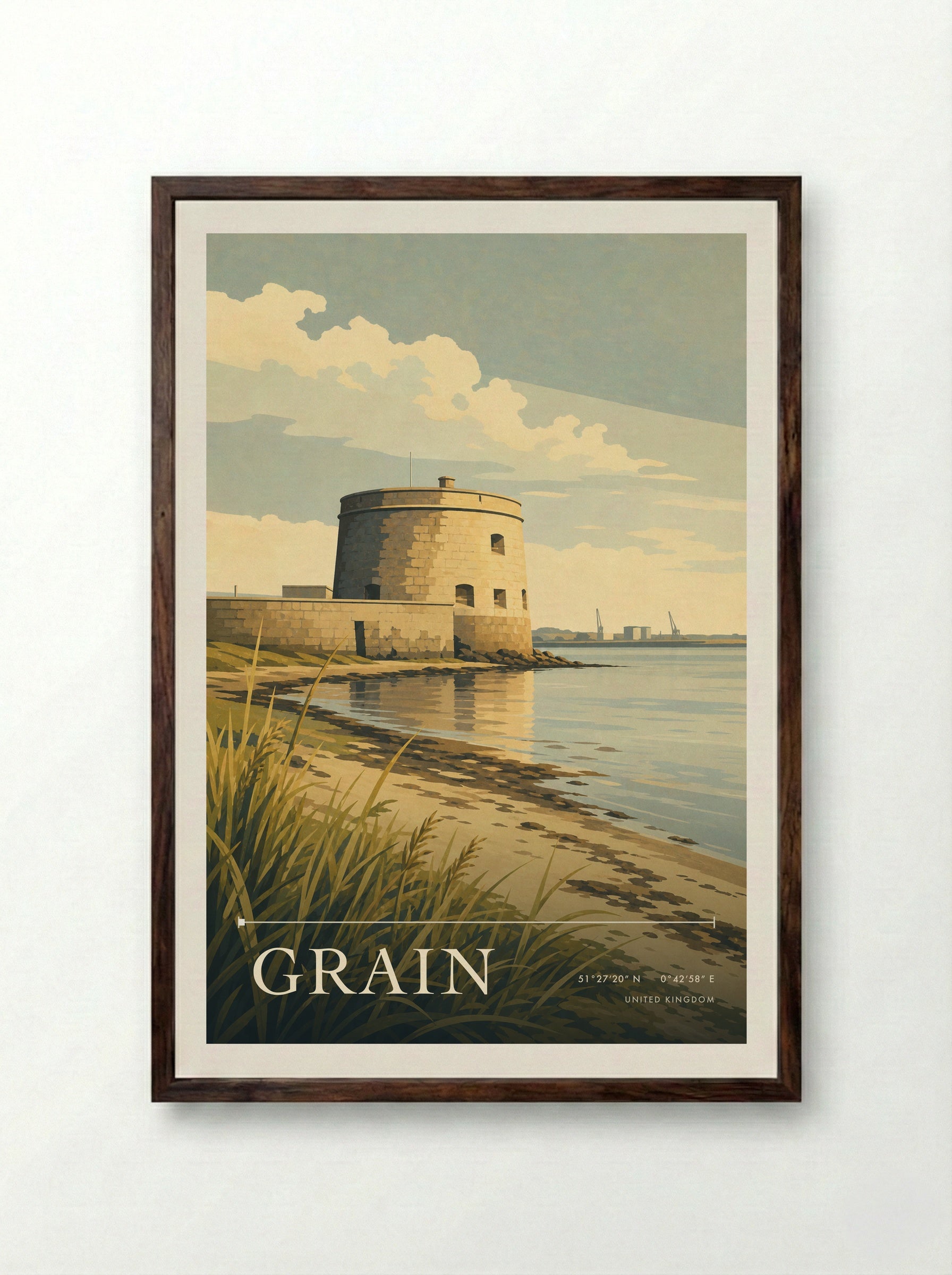 Grain United Kingdom Travel Poster - Framed Print Dark Wood
