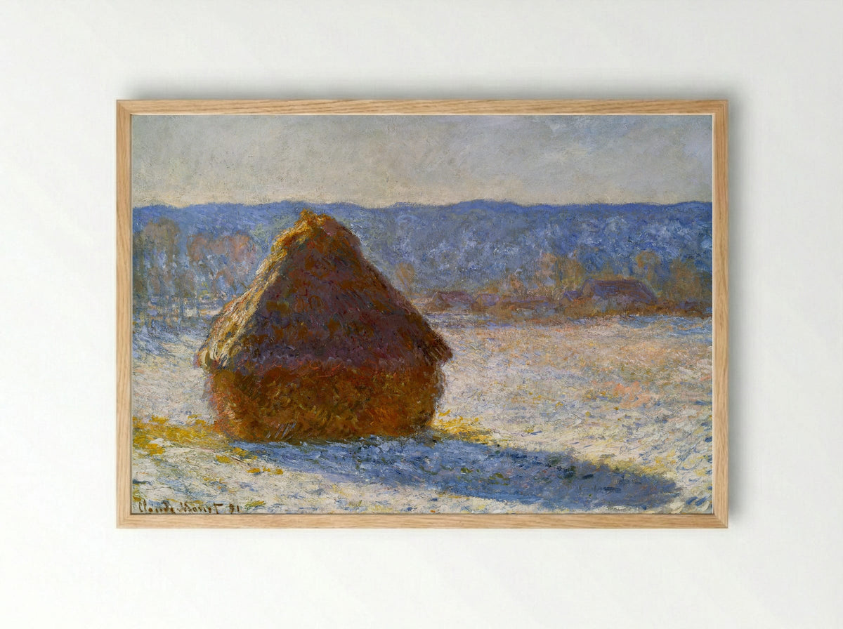 Grainstack in the Morning, Snow Effect - Claude Monet - Framed Print Wood