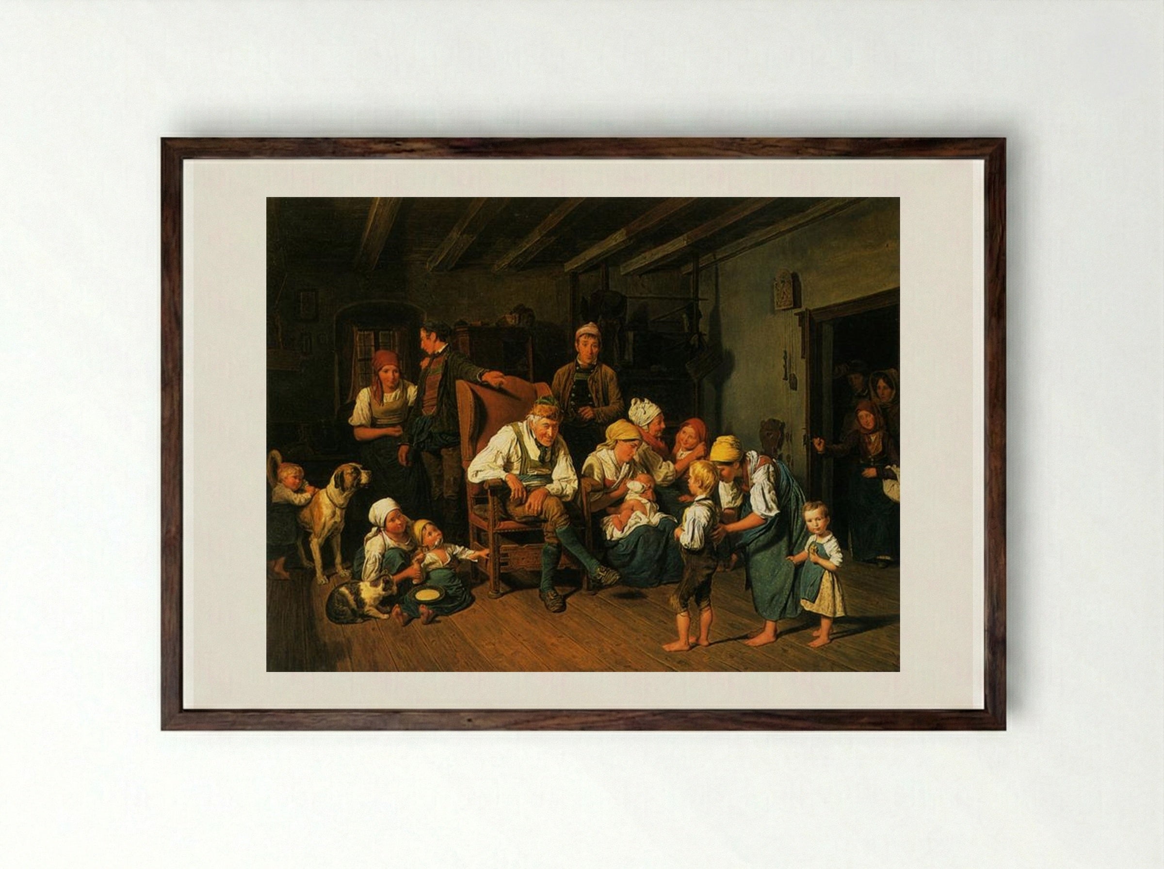 Grandfather's Birthday - Ferdinand Georg Waldmüller - Framed Print Dark Wood