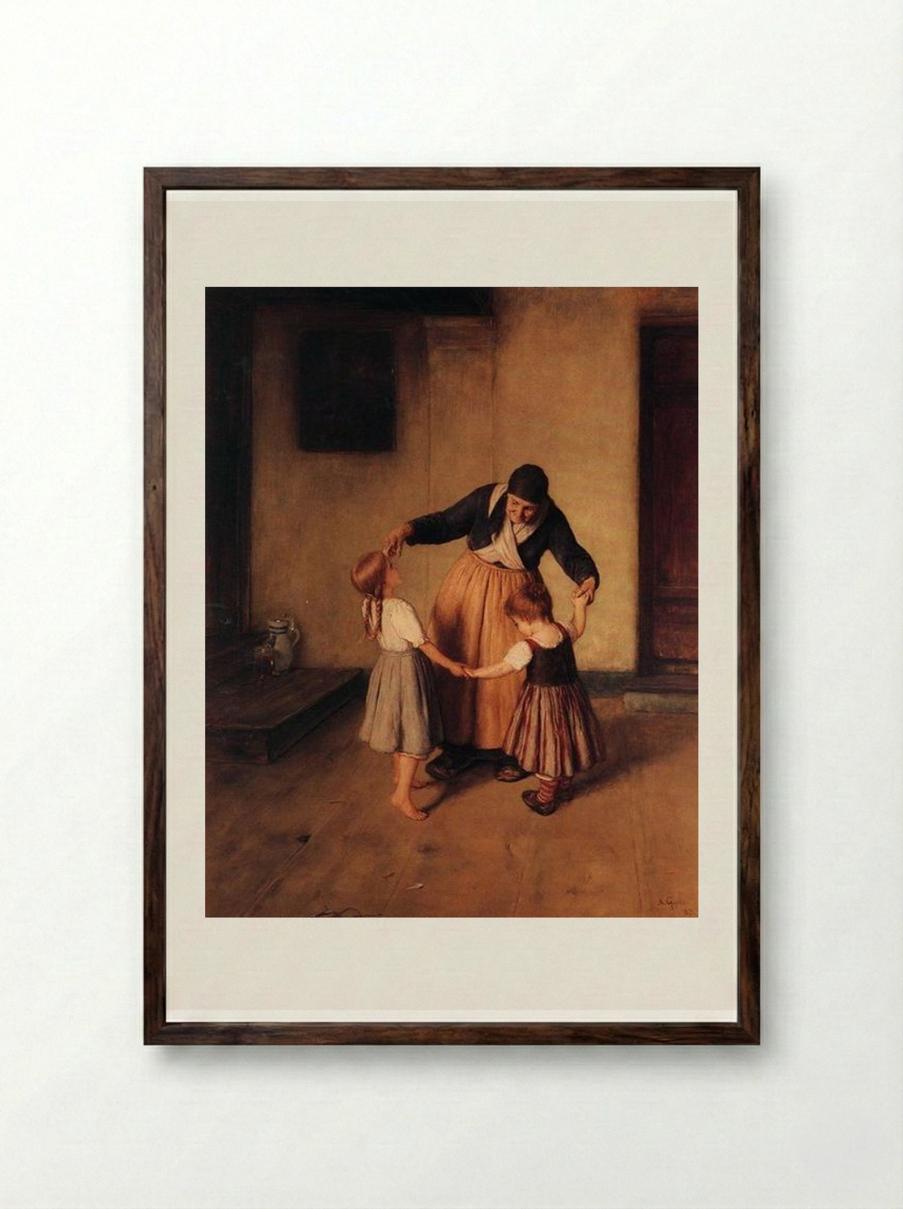 Grandma and Children - Nikolaos Gyzis - Framed Print Dark Wood