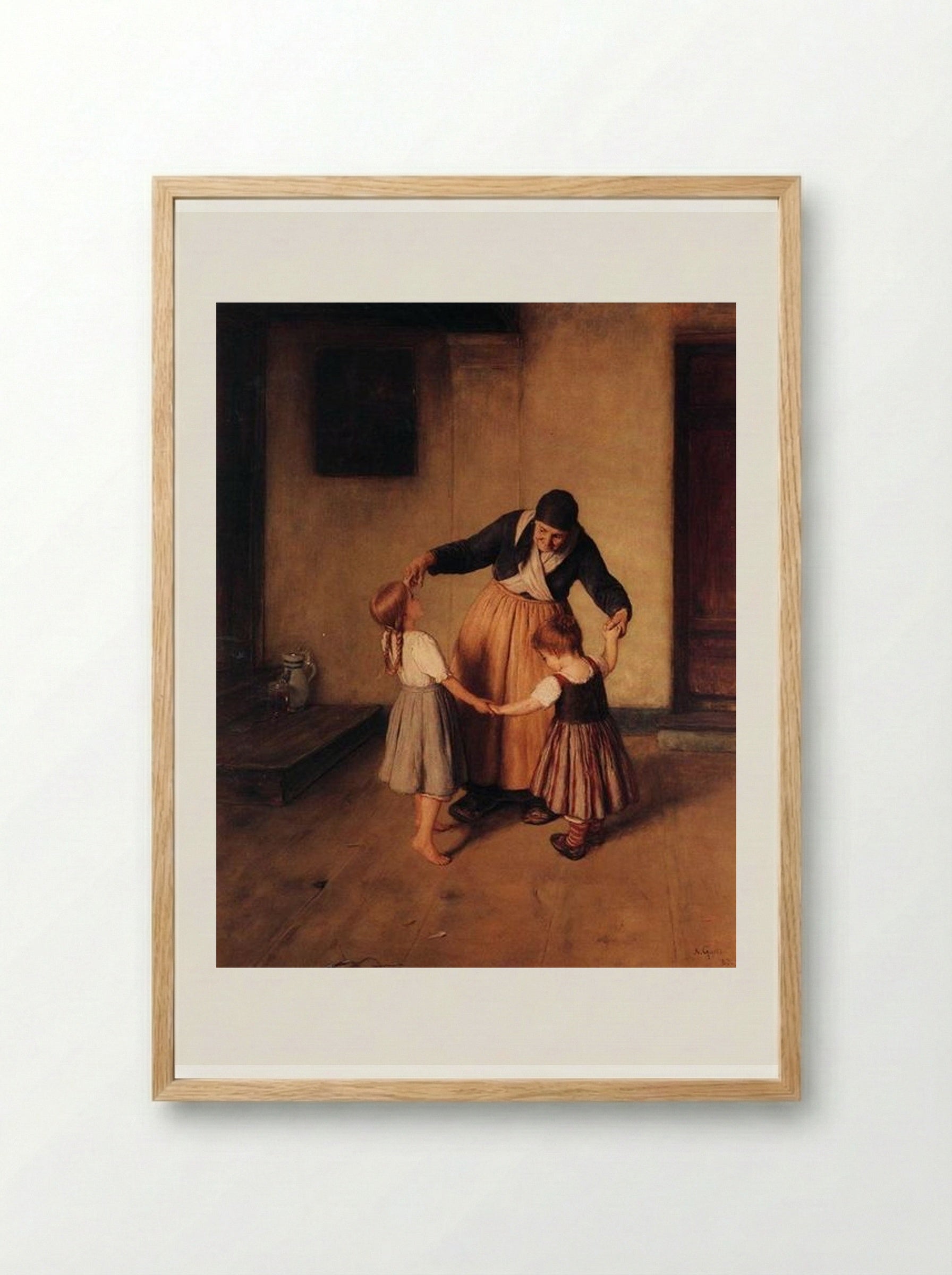 Grandma and Children - Nikolaos Gyzis - Framed Print Wood