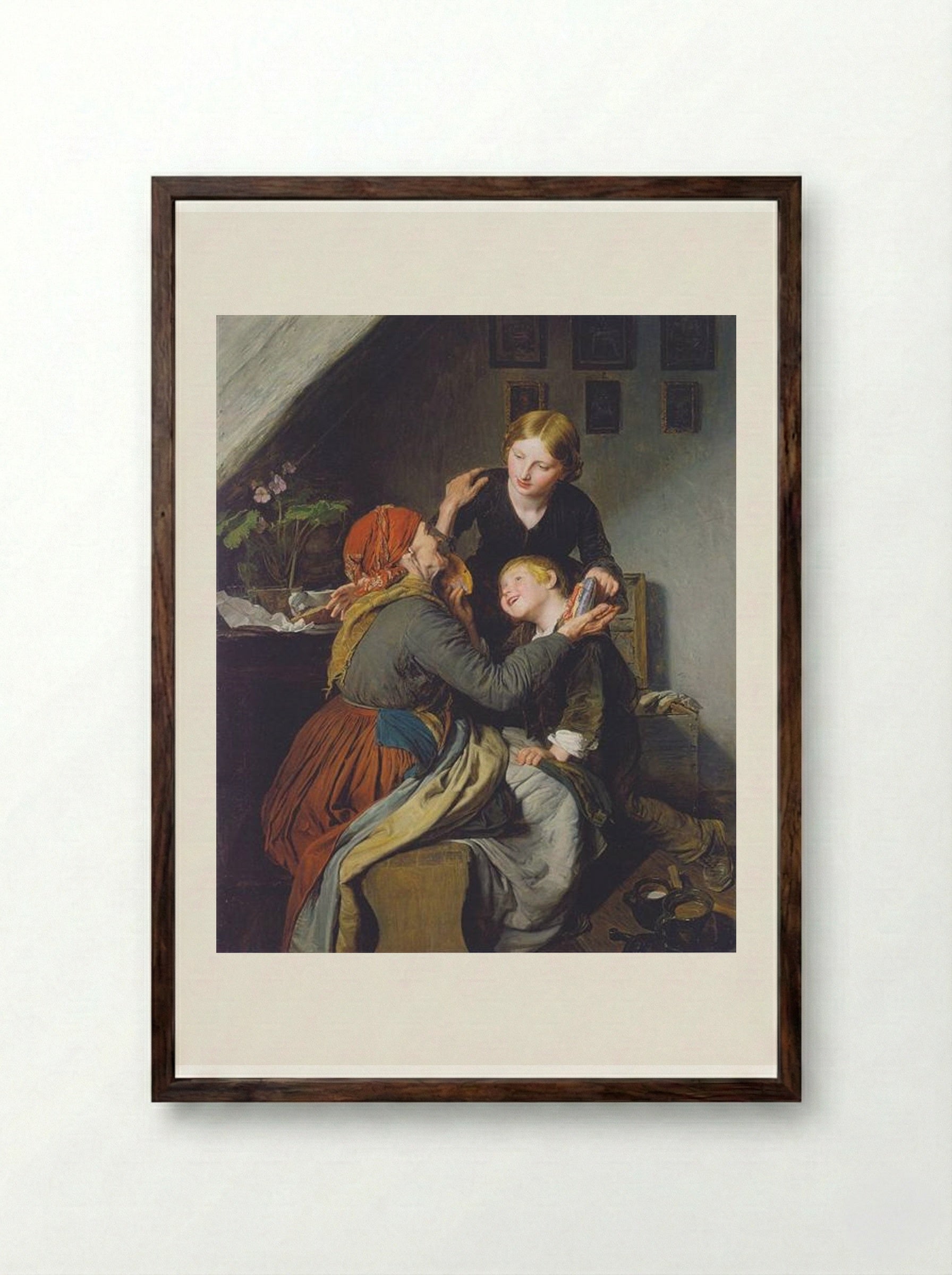 Grandma's Birthday - Ferdinand Georg Waldmüller - Framed Print Dark Wood