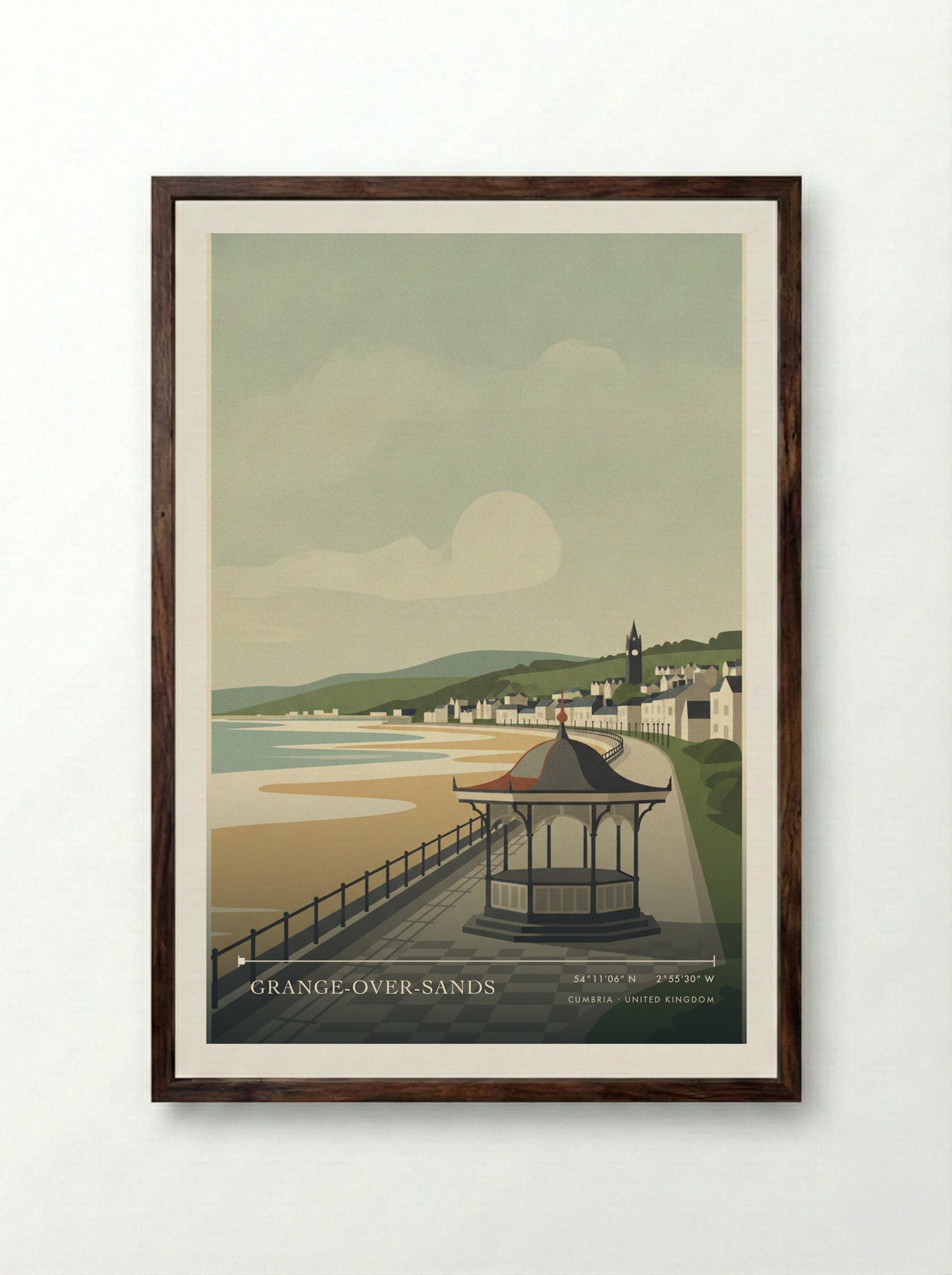 Grange-over-Sands Cumbria United Kingdom Travel Poster - Framed Print Dark Wood