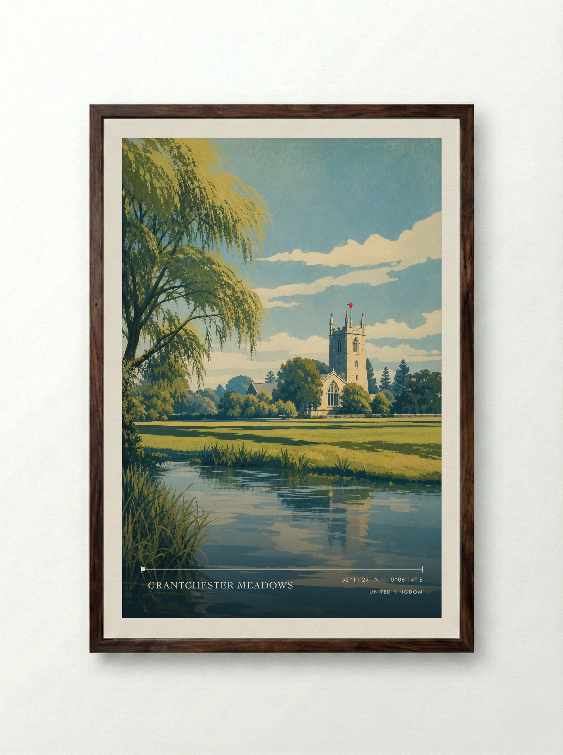 Grantchester Meadows United Kingdom Travel Poster - Framed Print Dark Wood