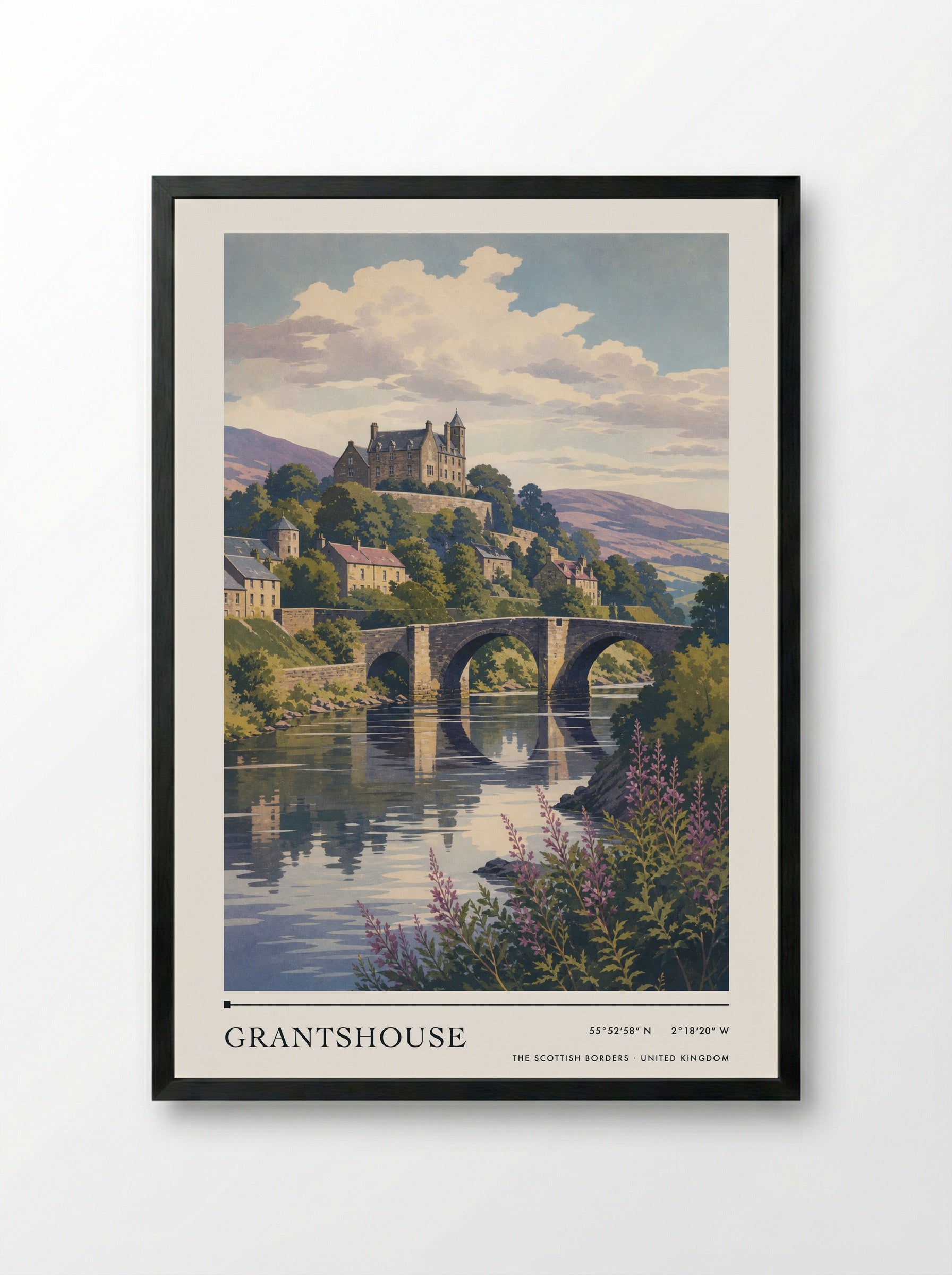 Grantshouse The Scottish Borders United Kingdom Travel Poster - Framed Print Black