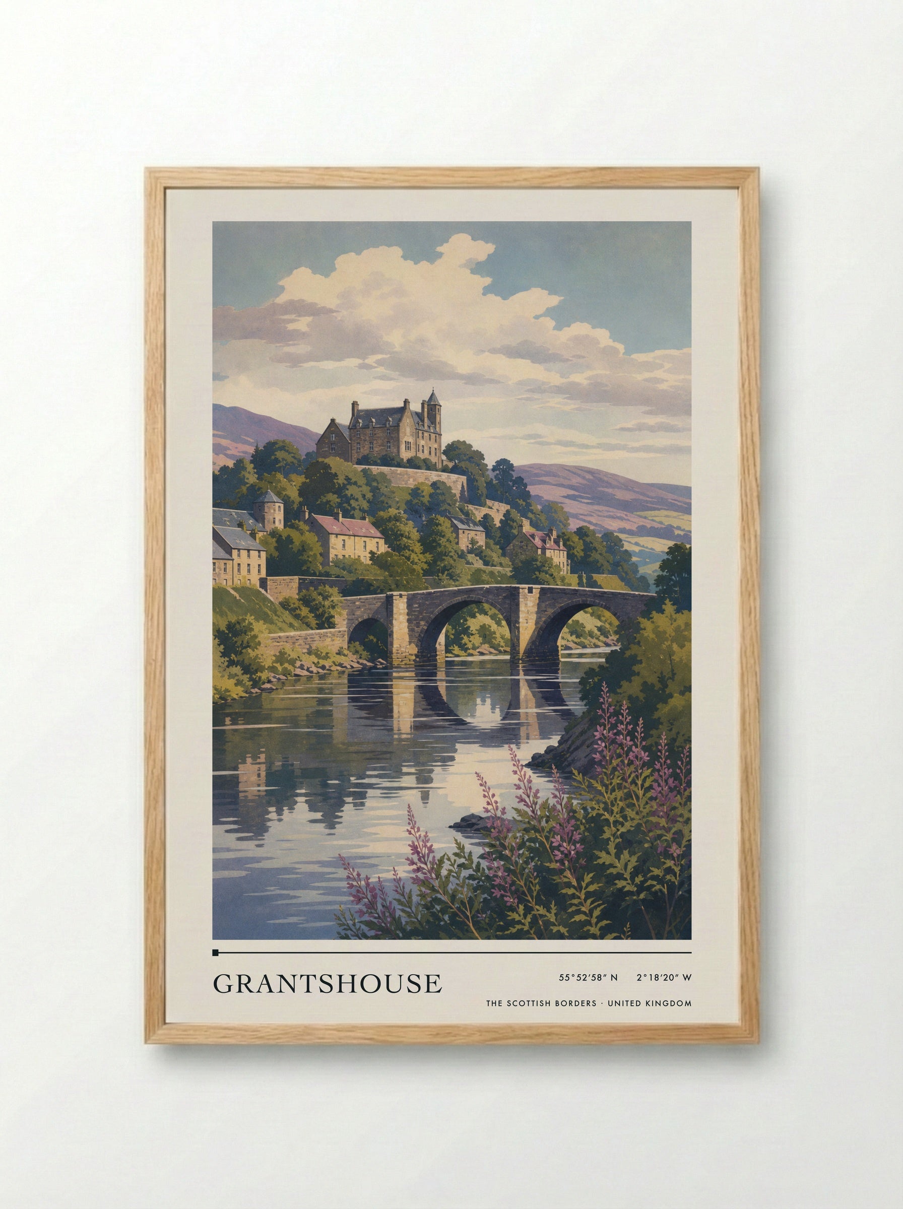 Grantshouse The Scottish Borders United Kingdom Travel Poster - Framed Print Wood