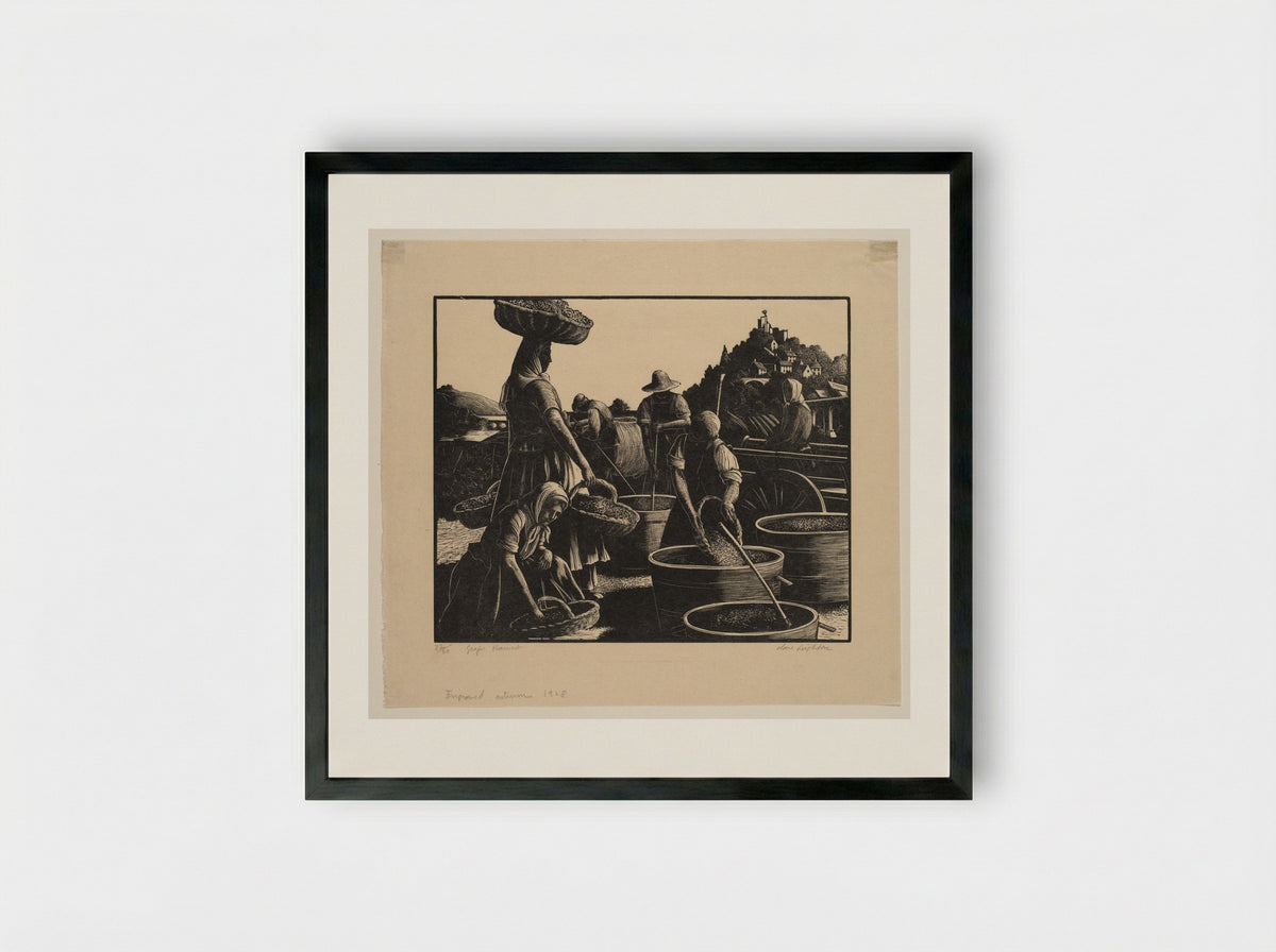 Grape Harvest - Clare Leighton - Framed Print Black
