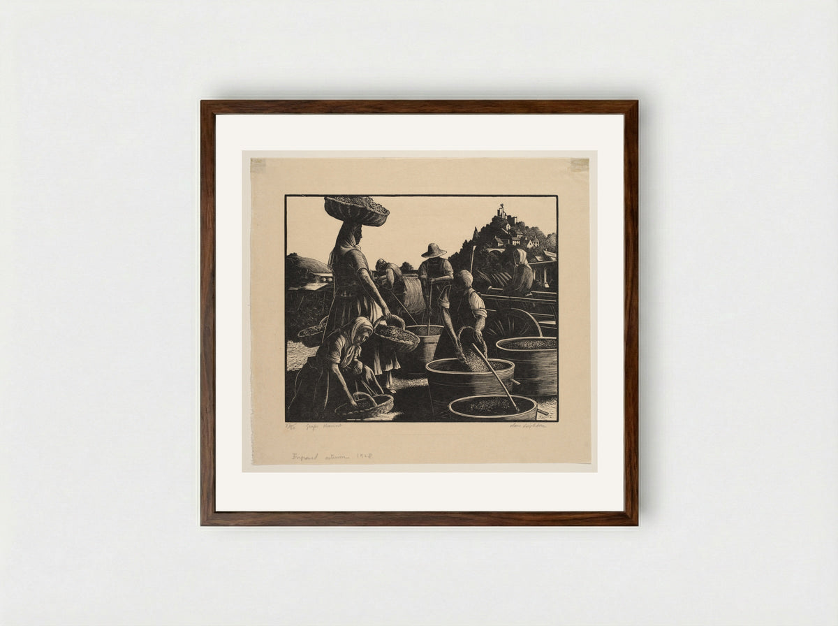 Grape Harvest - Clare Leighton - Framed Print Dark Wood