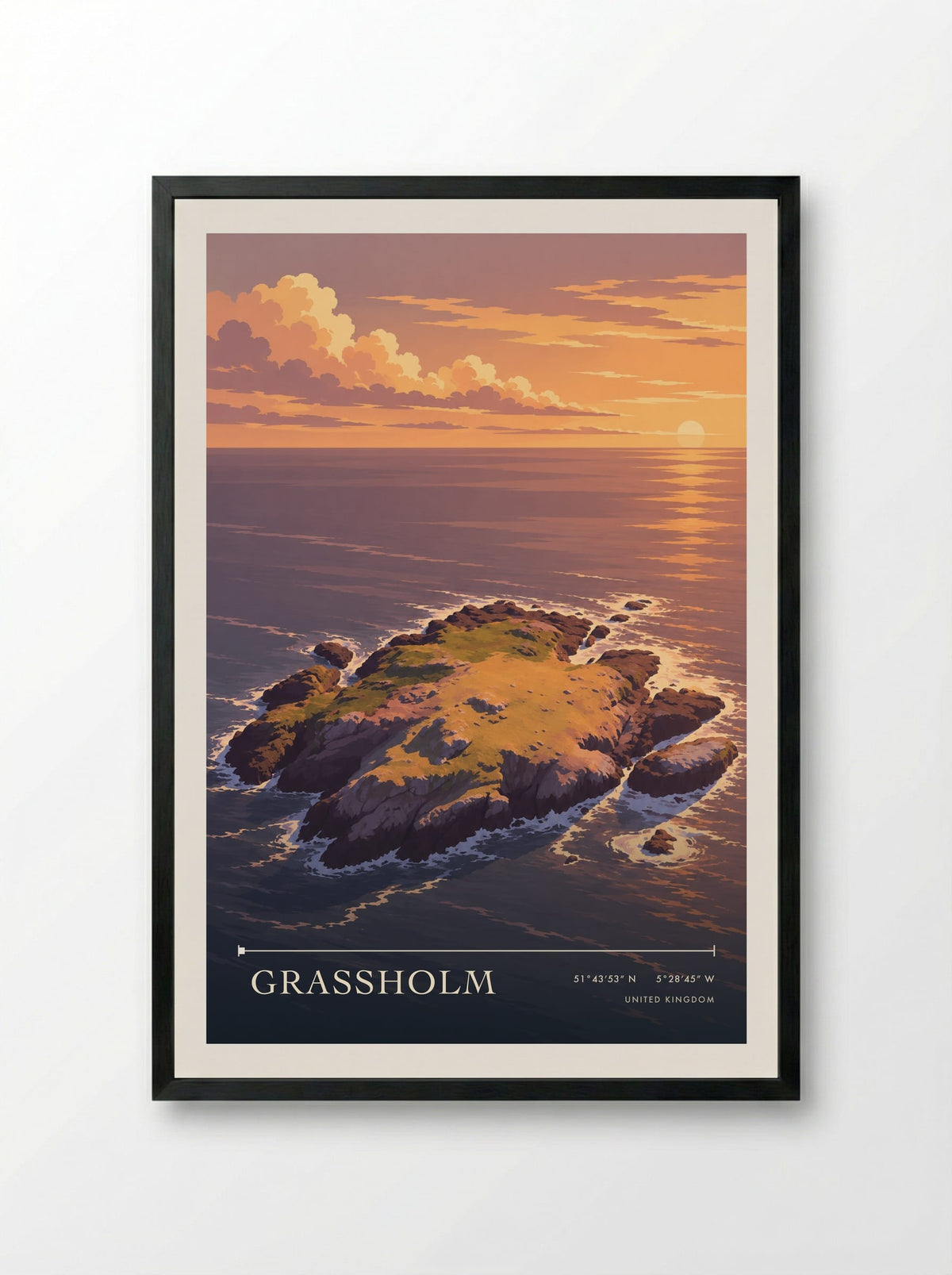 Grassholm | Travel Poster - Framed Print Black
