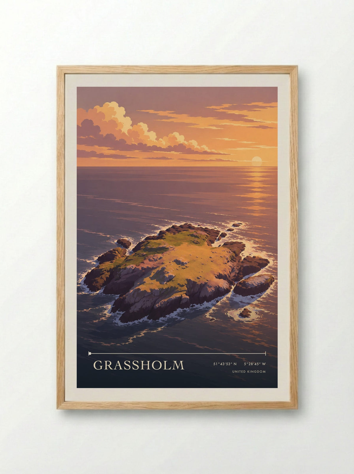 Grassholm | Travel Poster - Framed Print Wood