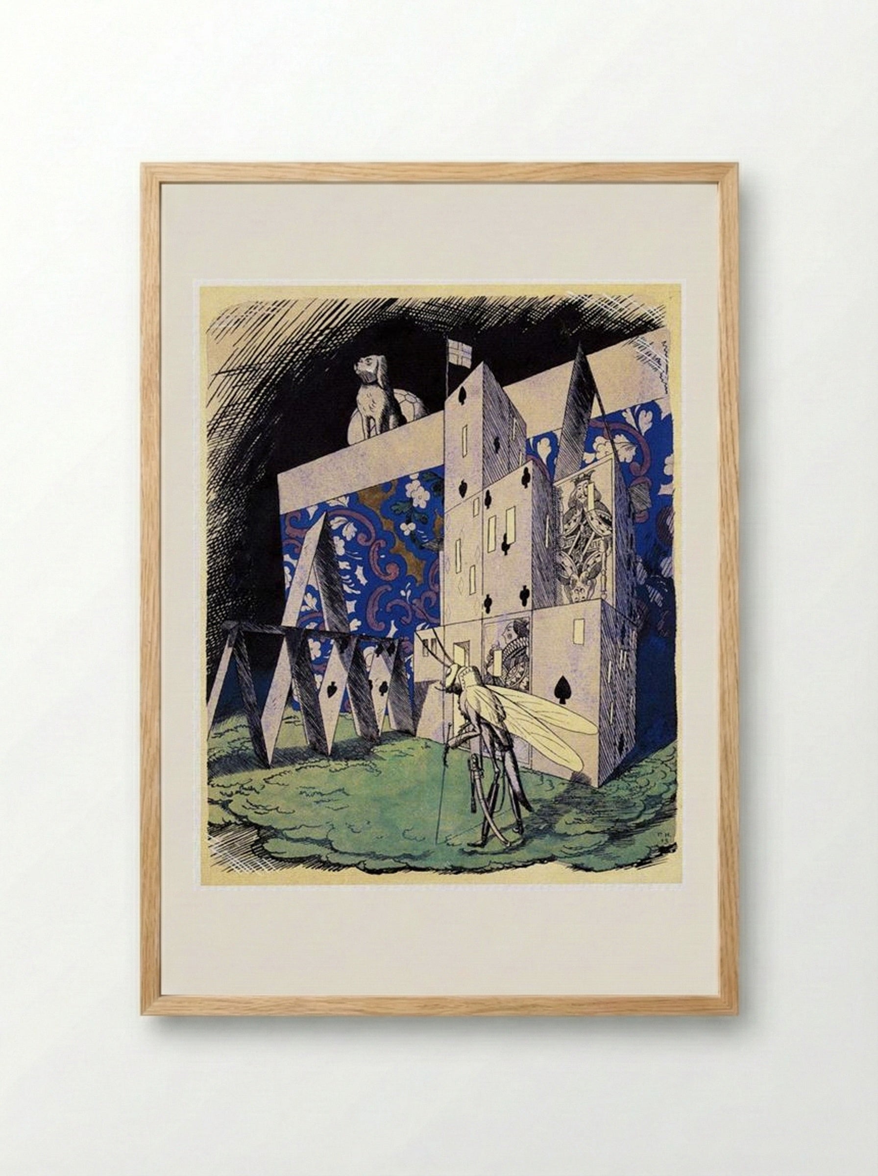 Grasshopper in front of a House of Cards - Heorhiy Narbut - Framed Print Wood
