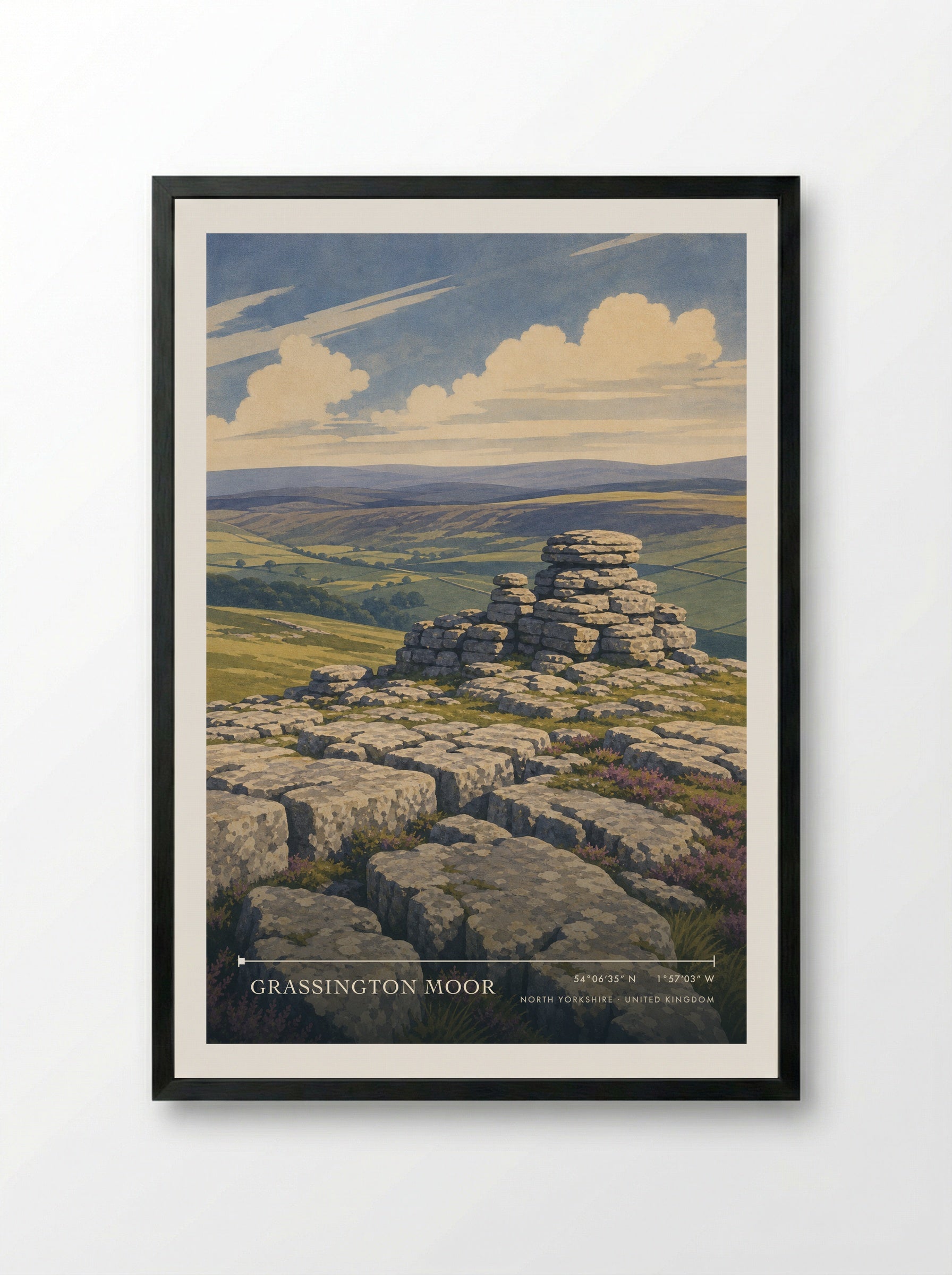 Grassington Moor North Yorkshire United Kingdom Travel Poster - Framed Print Black