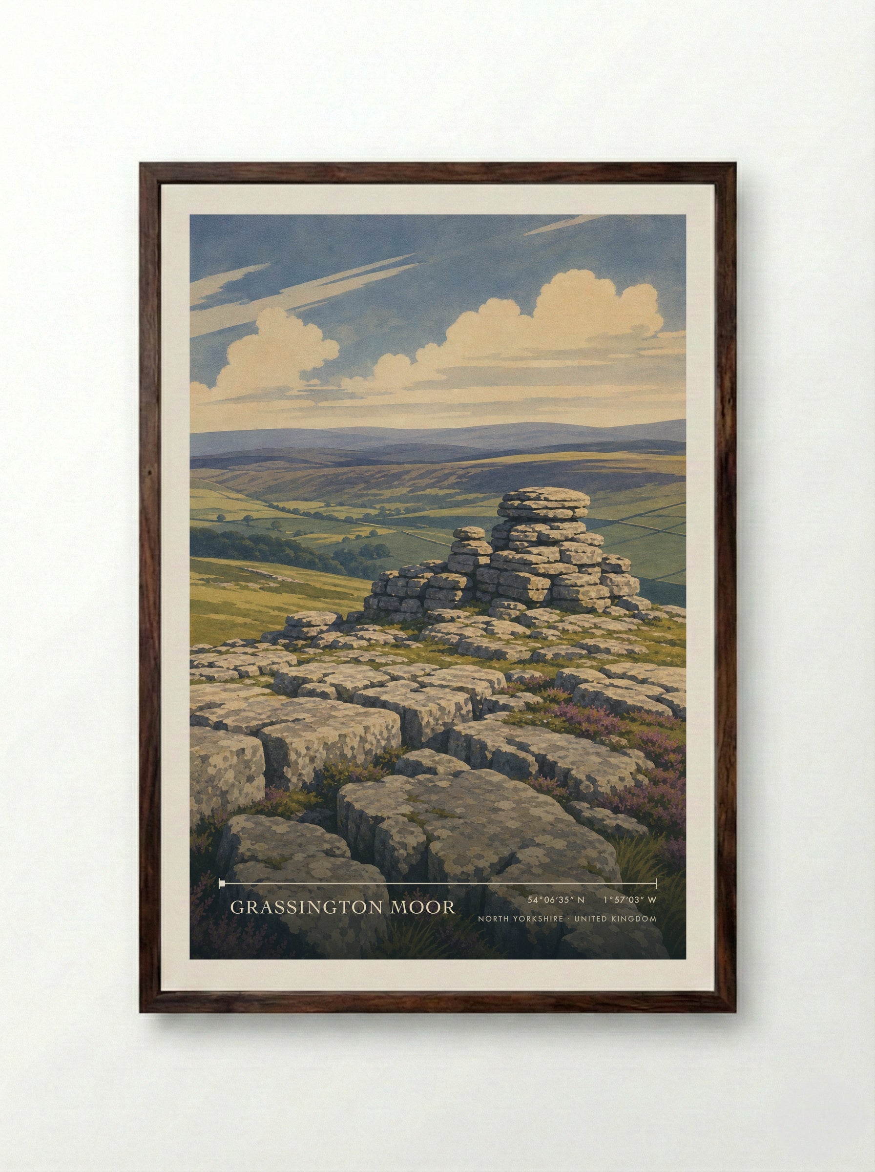 Grassington Moor North Yorkshire United Kingdom Travel Poster - Framed Print Dark Wood