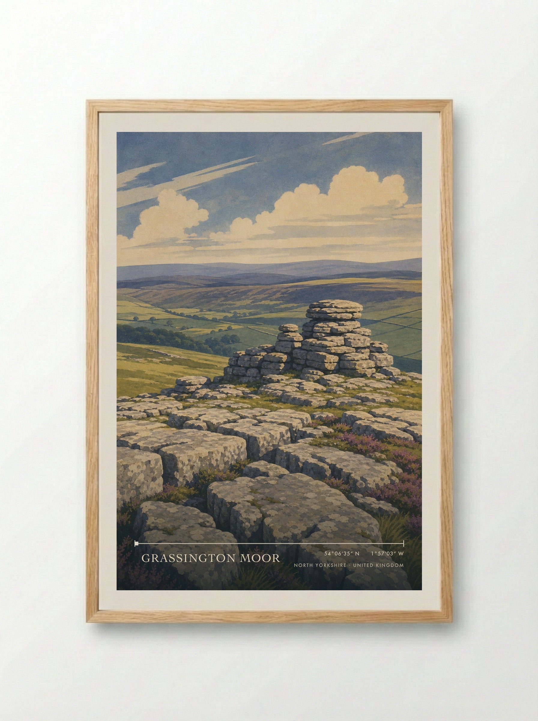 Grassington Moor North Yorkshire United Kingdom Travel Poster - Framed Print Wood