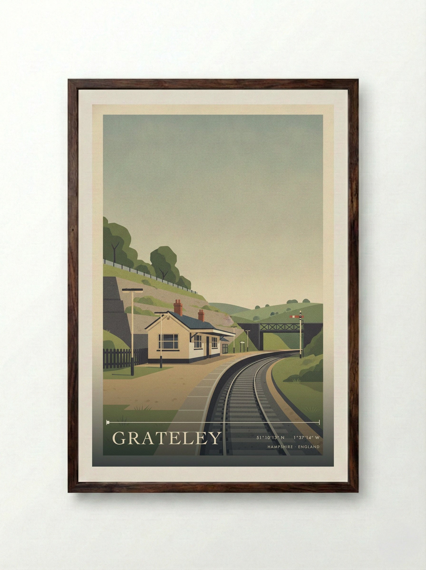 Grateley Hampshire England Travel Poster - Framed Print Dark Wood