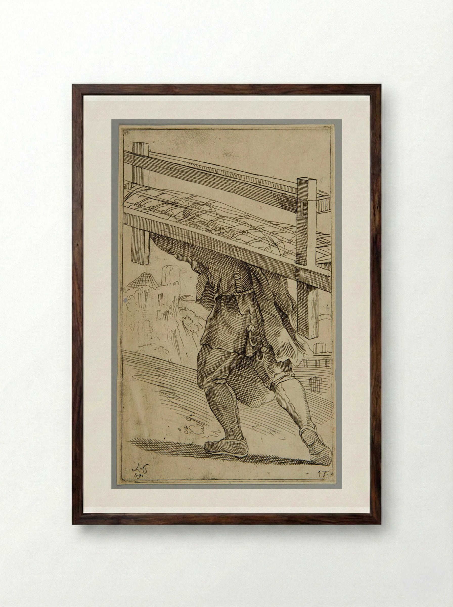 Gravedigger, plate 43 - Simon Guillain - Framed Print Dark Wood