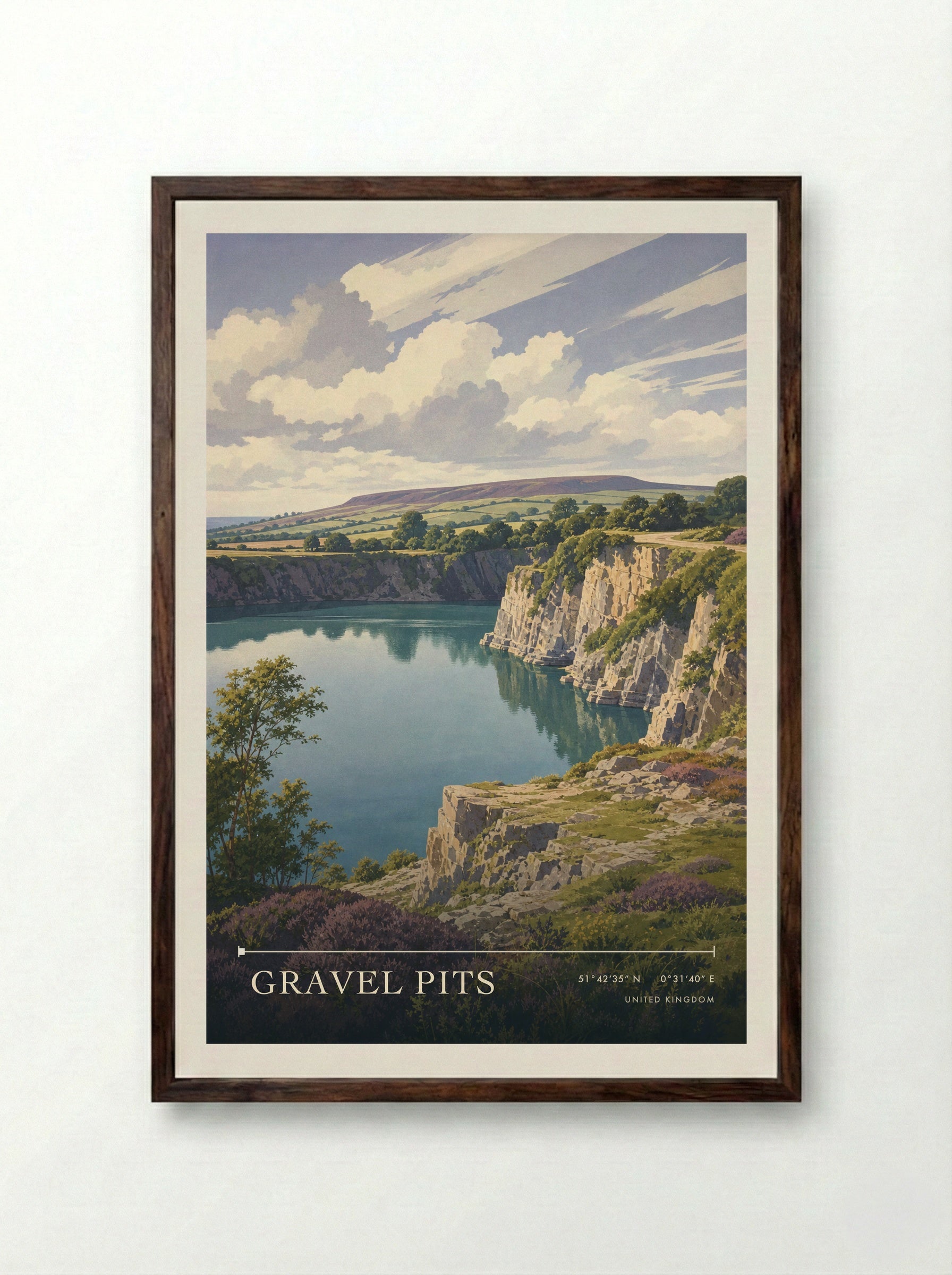 Gravel Pits United Kingdom Travel Poster - Framed Print Dark Wood