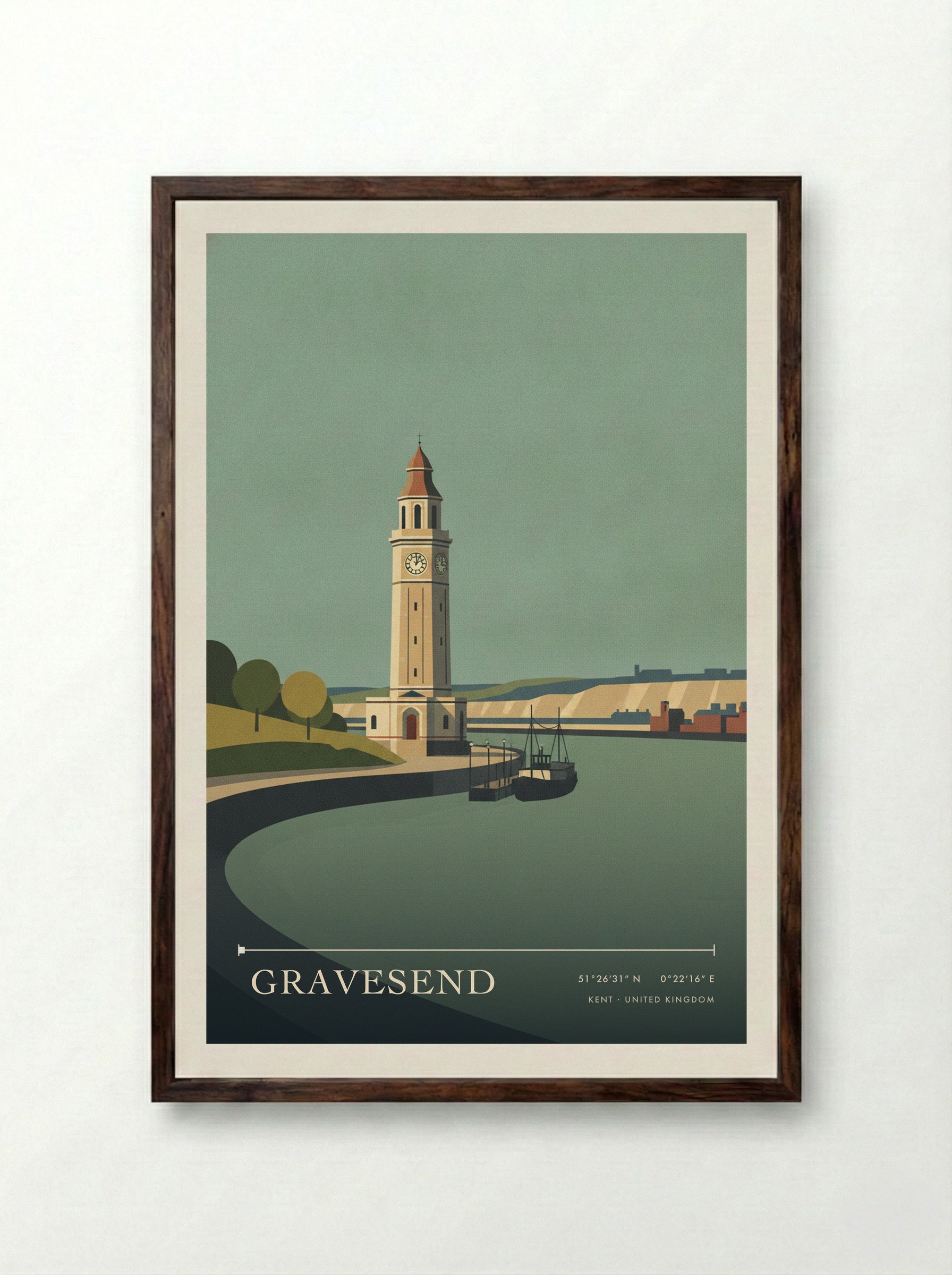 Gravesend Kent United Kingdom Travel Poster - Framed Print Dark Wood