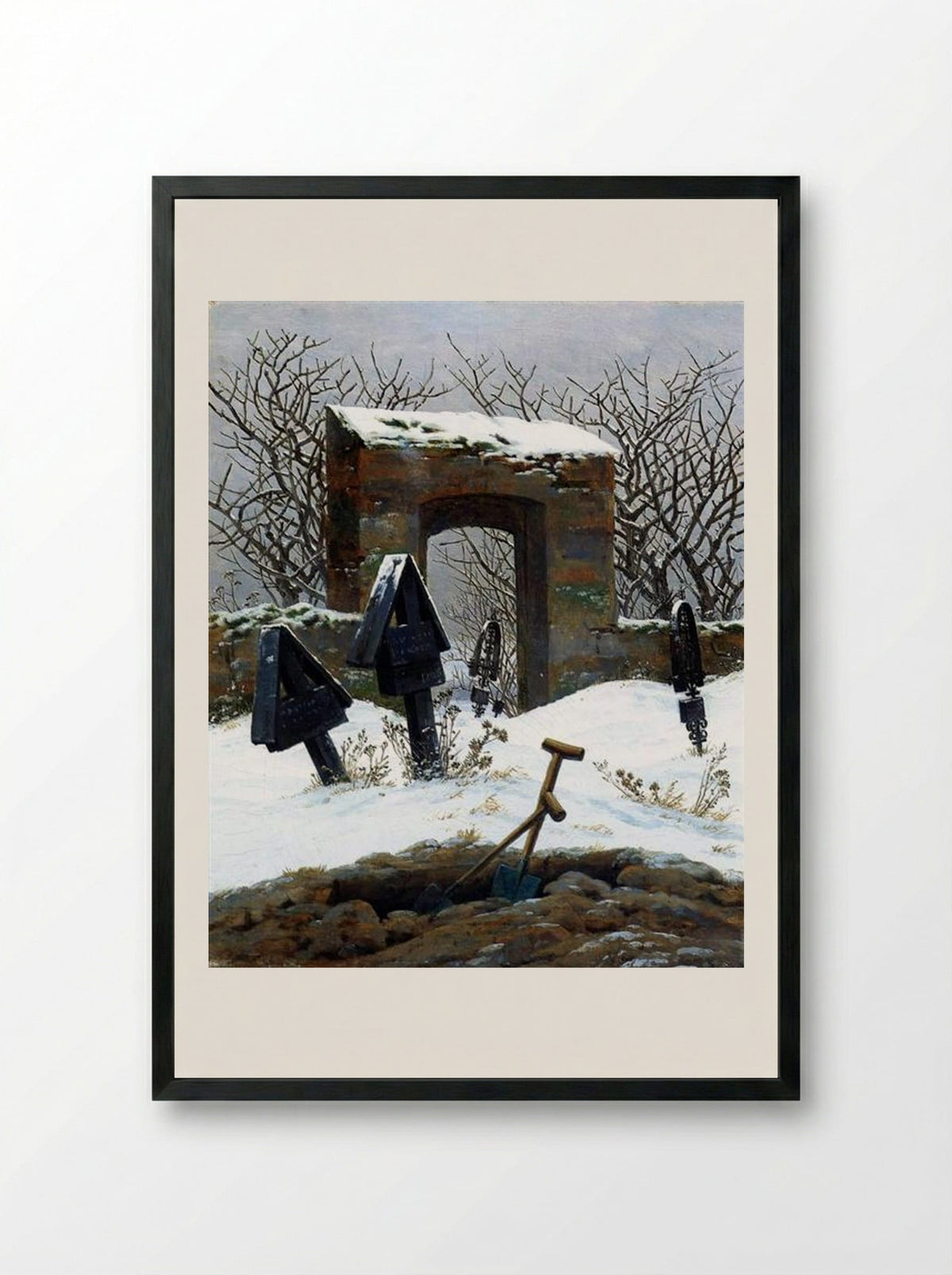 Graveyard under Snow - Caspar David Friedrich - Framed Print Black