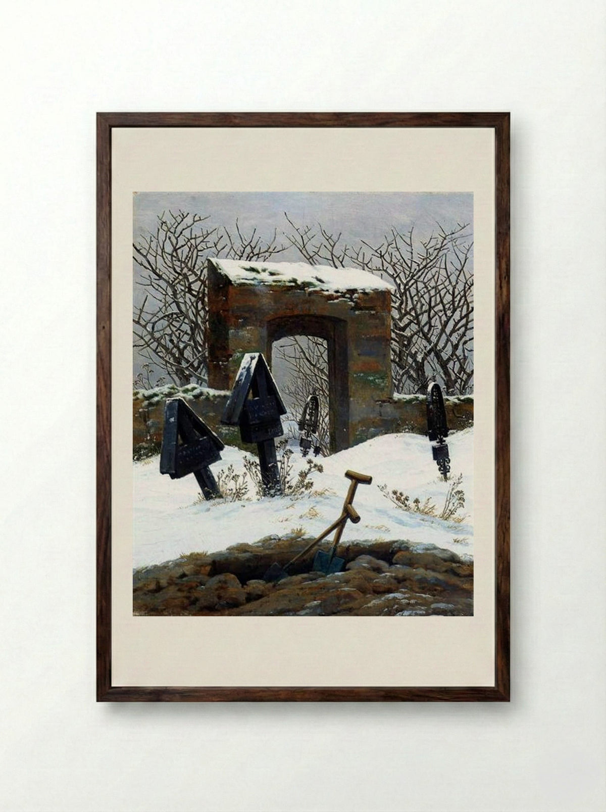 Graveyard under Snow - Caspar David Friedrich - Framed Print Dark Wood