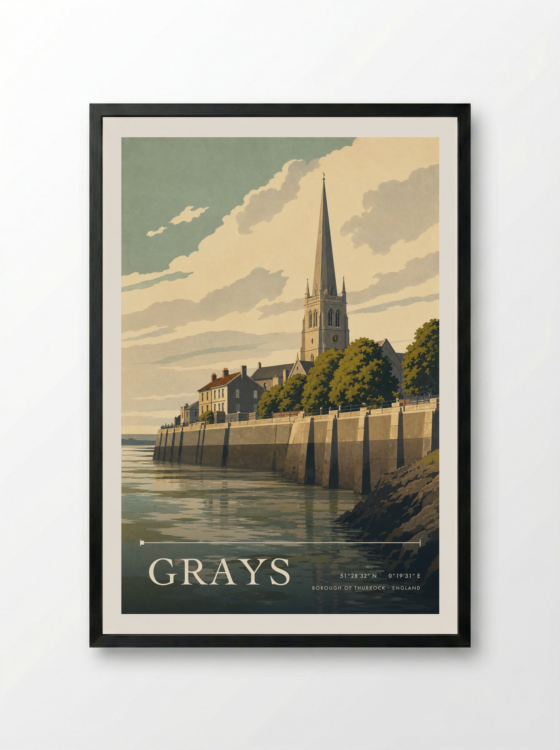 Grays Borough of Thurrock England Travel Poster - Framed Print Black