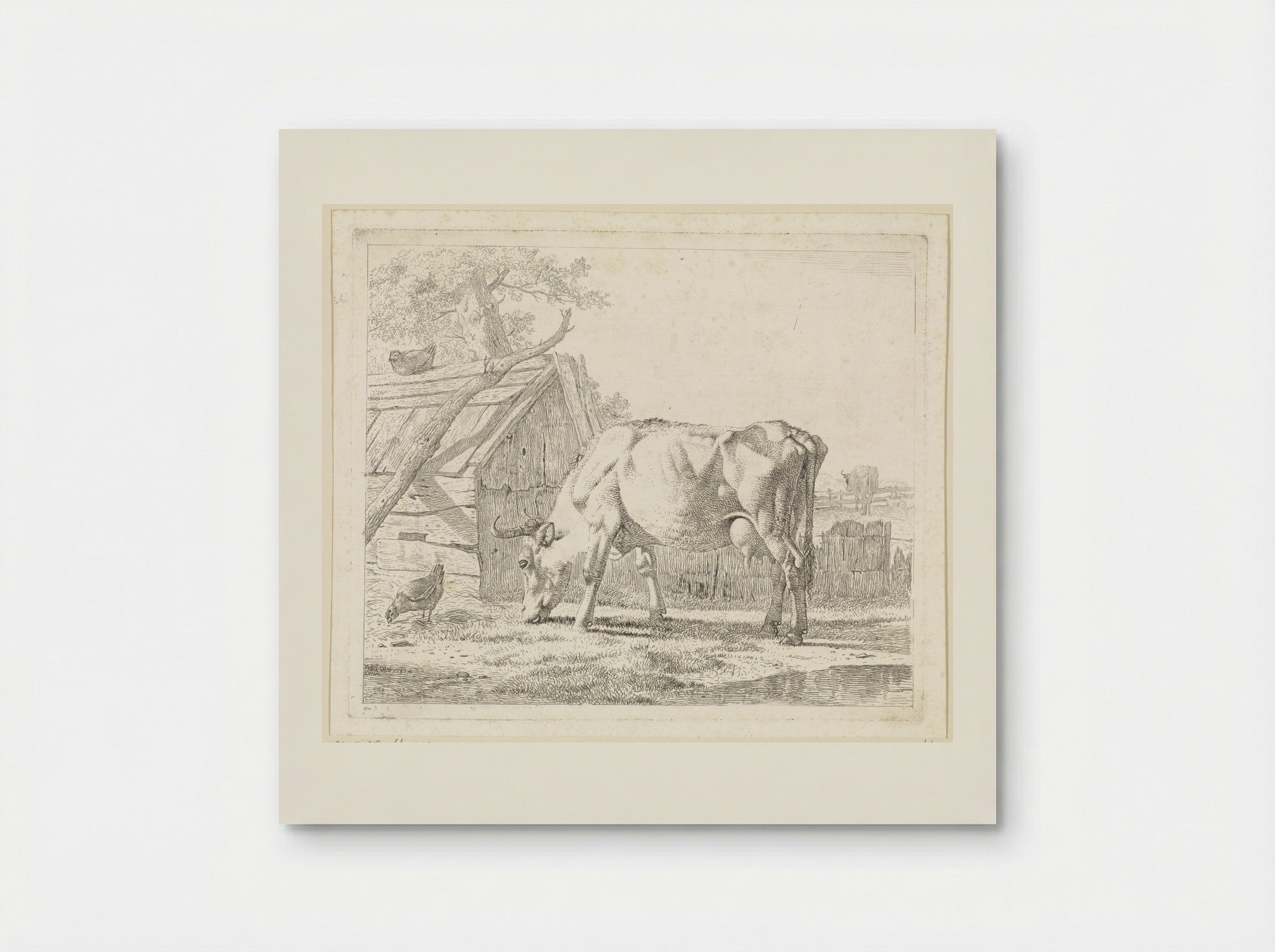 Grazende koe en een kip - Wouter Johannes van Troostwijk - Poster