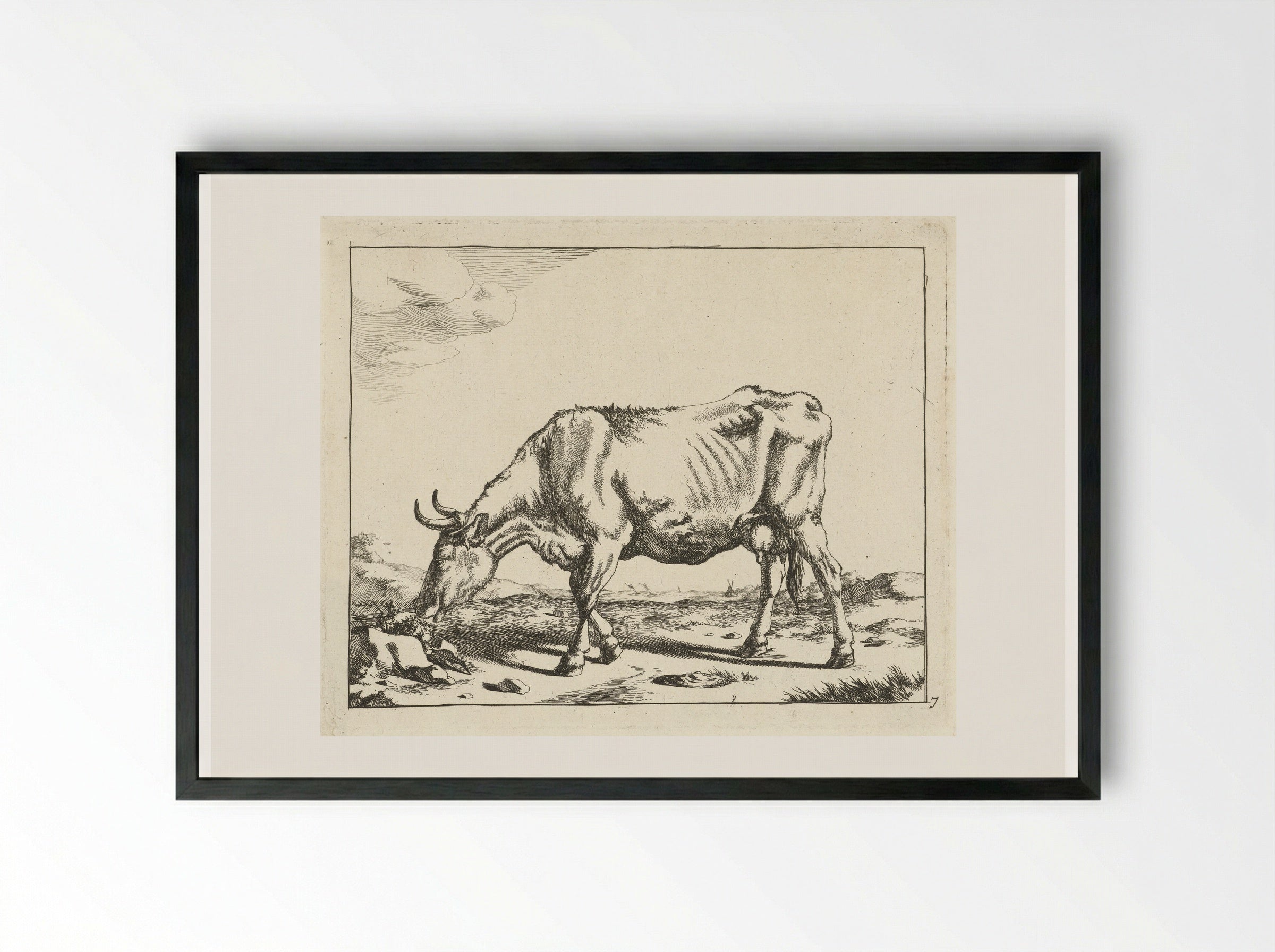 Grazende koe - Marcus de Bye - Framed Print Black