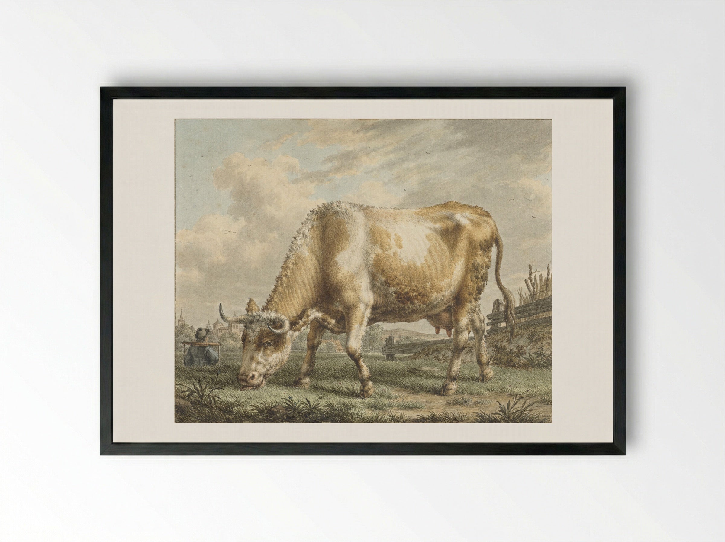 Grazende koe - Jacob Cats - Framed Print Black