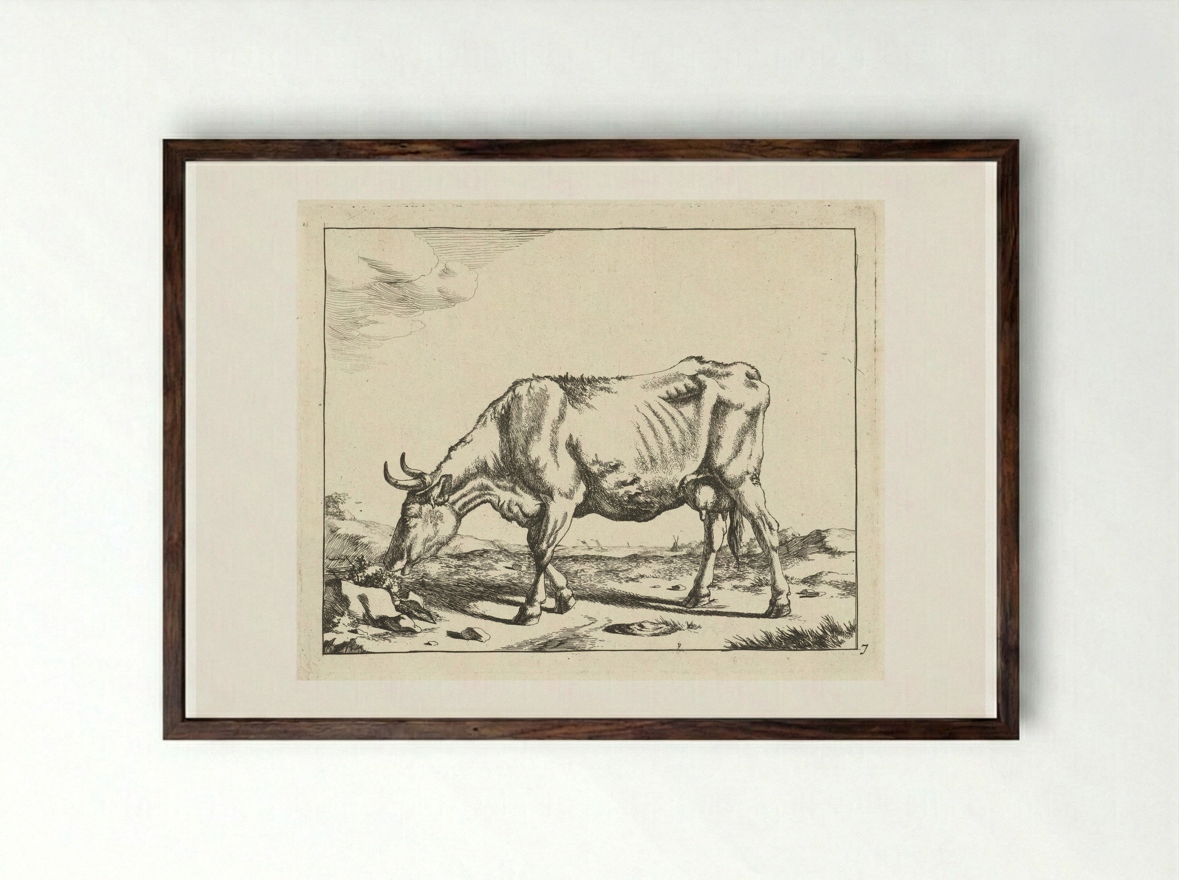 Grazende koe - Marcus de Bye - Framed Print Dark Wood