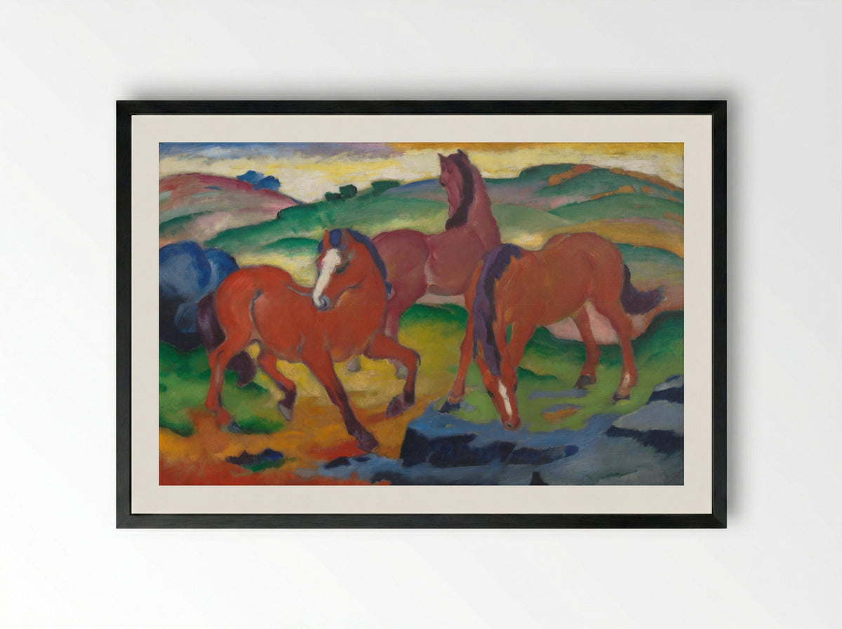 Grazing Horses IV (The Red Horses) - Franz Marc - Framed Print Black