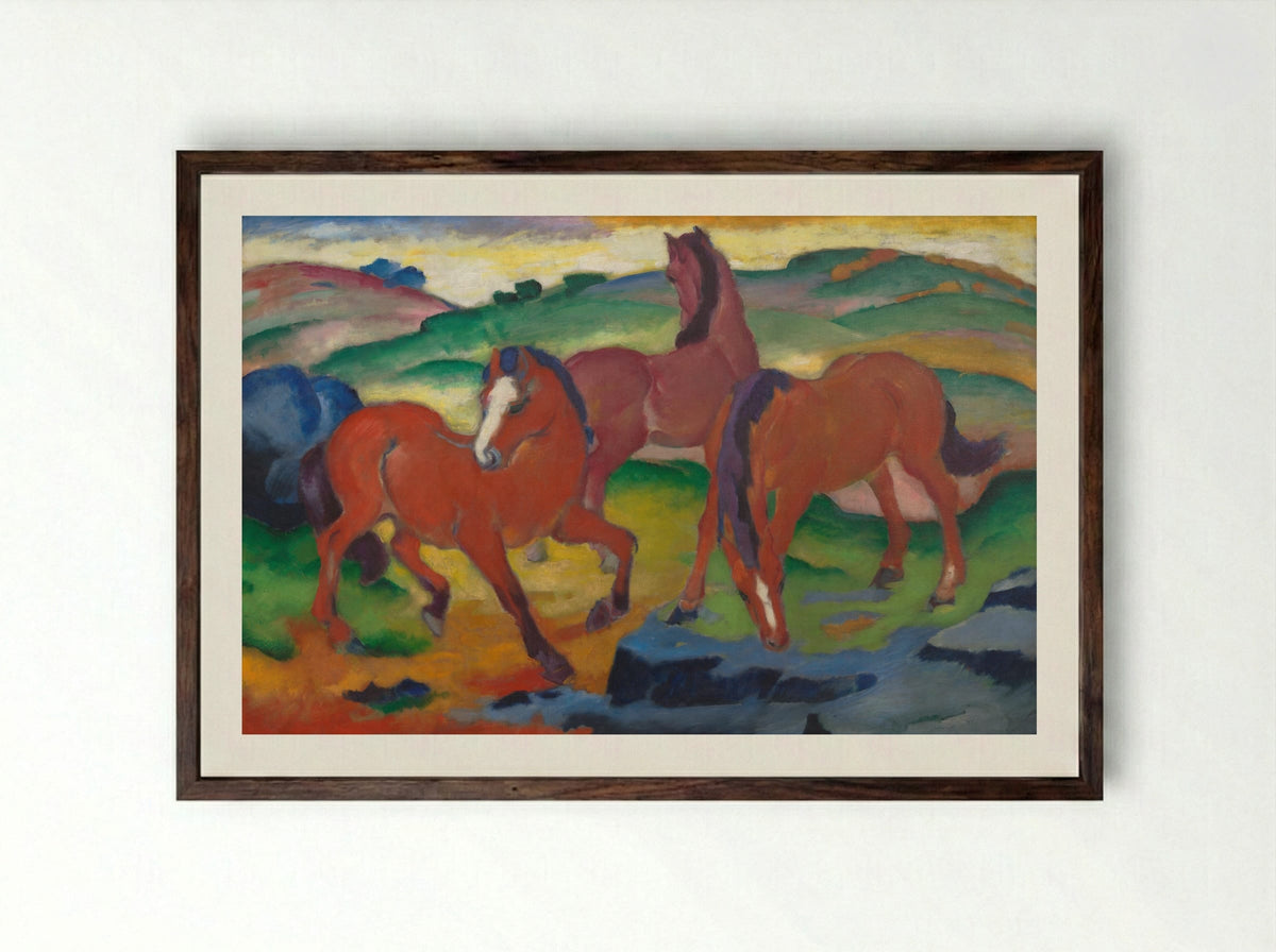 Grazing Horses IV (The Red Horses) - Franz Marc - Framed Print Dark Wood