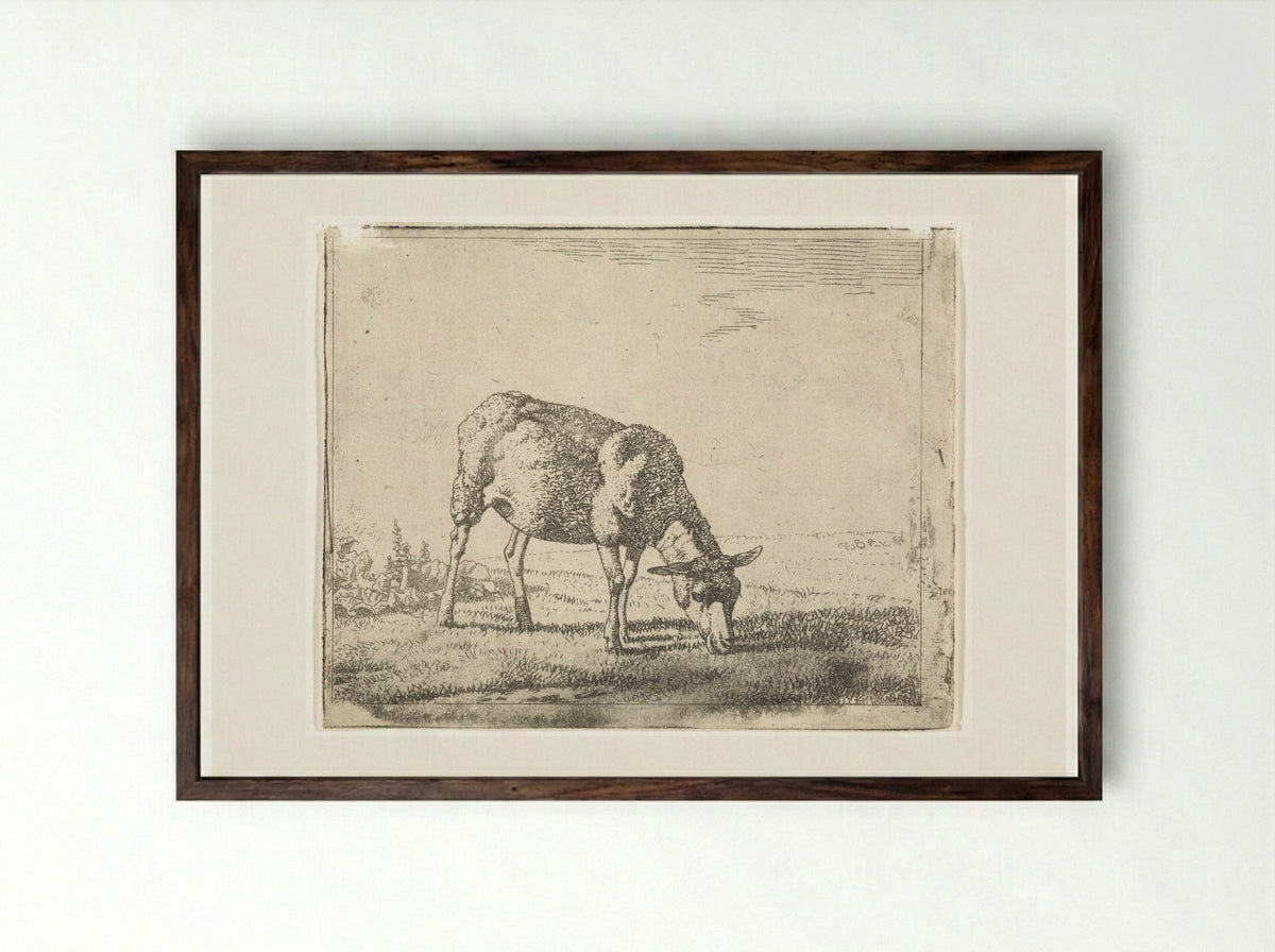 Grazing Sheep Facing Right - Wouter Johannes van Troostwijk - Framed Print Dark Wood