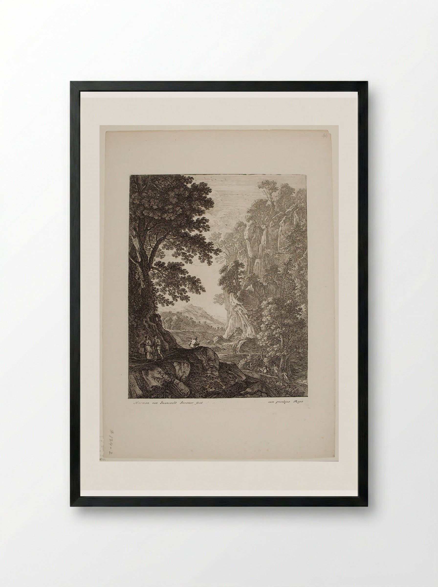 Great Cascade - Herman van Swanevelt - Framed Print Black
