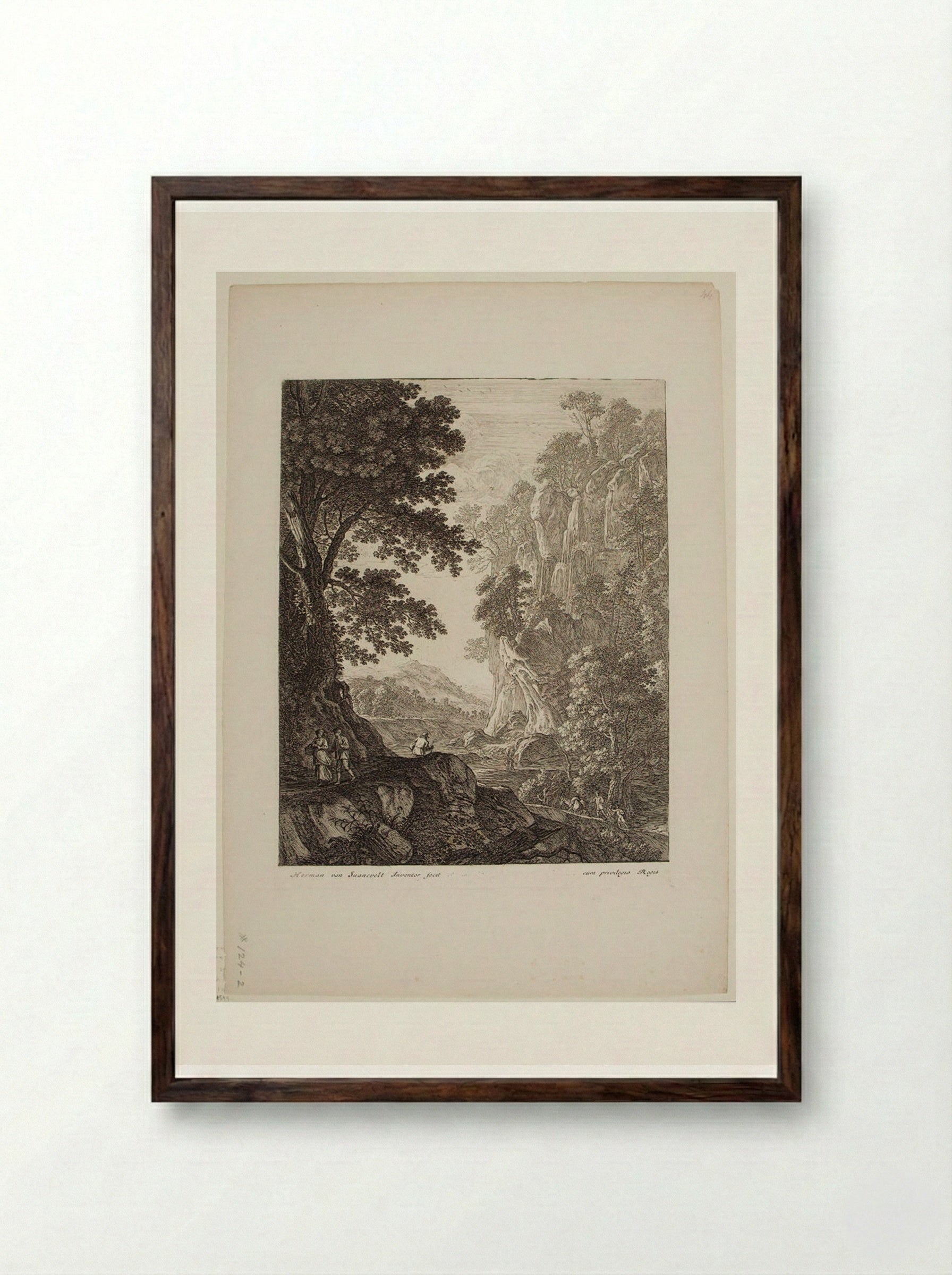 Great Cascade - Herman van Swanevelt - Framed Print Dark Wood