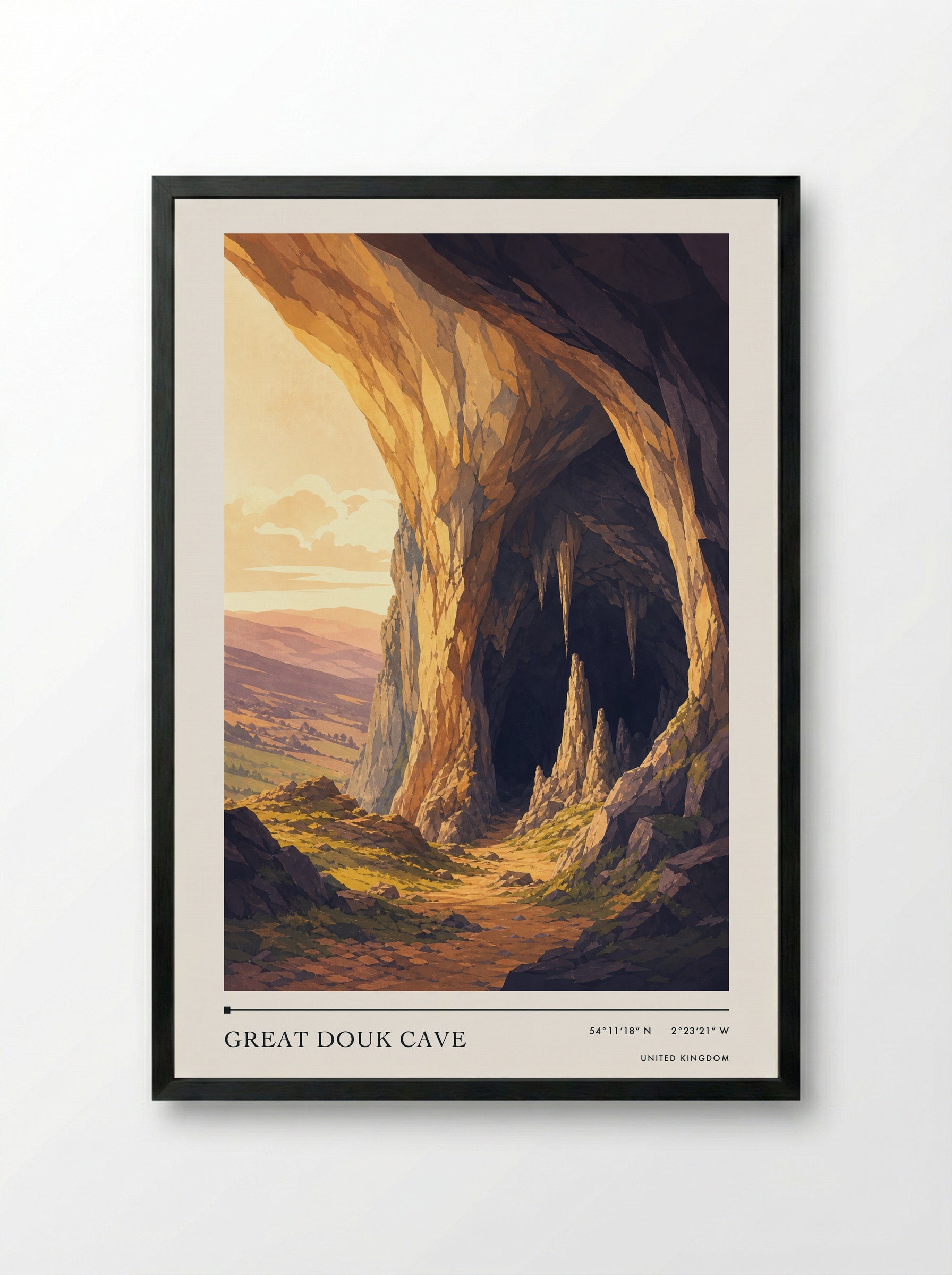 Great Douk Cave United Kingdom Travel Poster - Framed Print Black