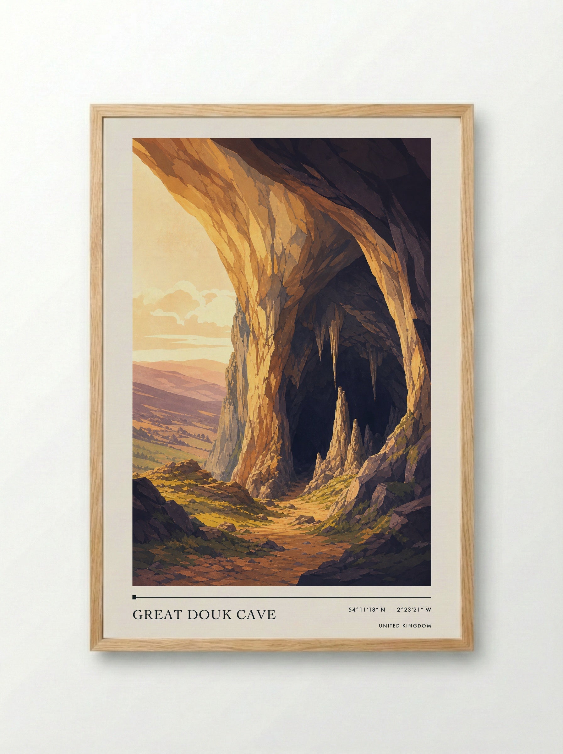 Great Douk Cave United Kingdom Travel Poster - Framed Print Wood