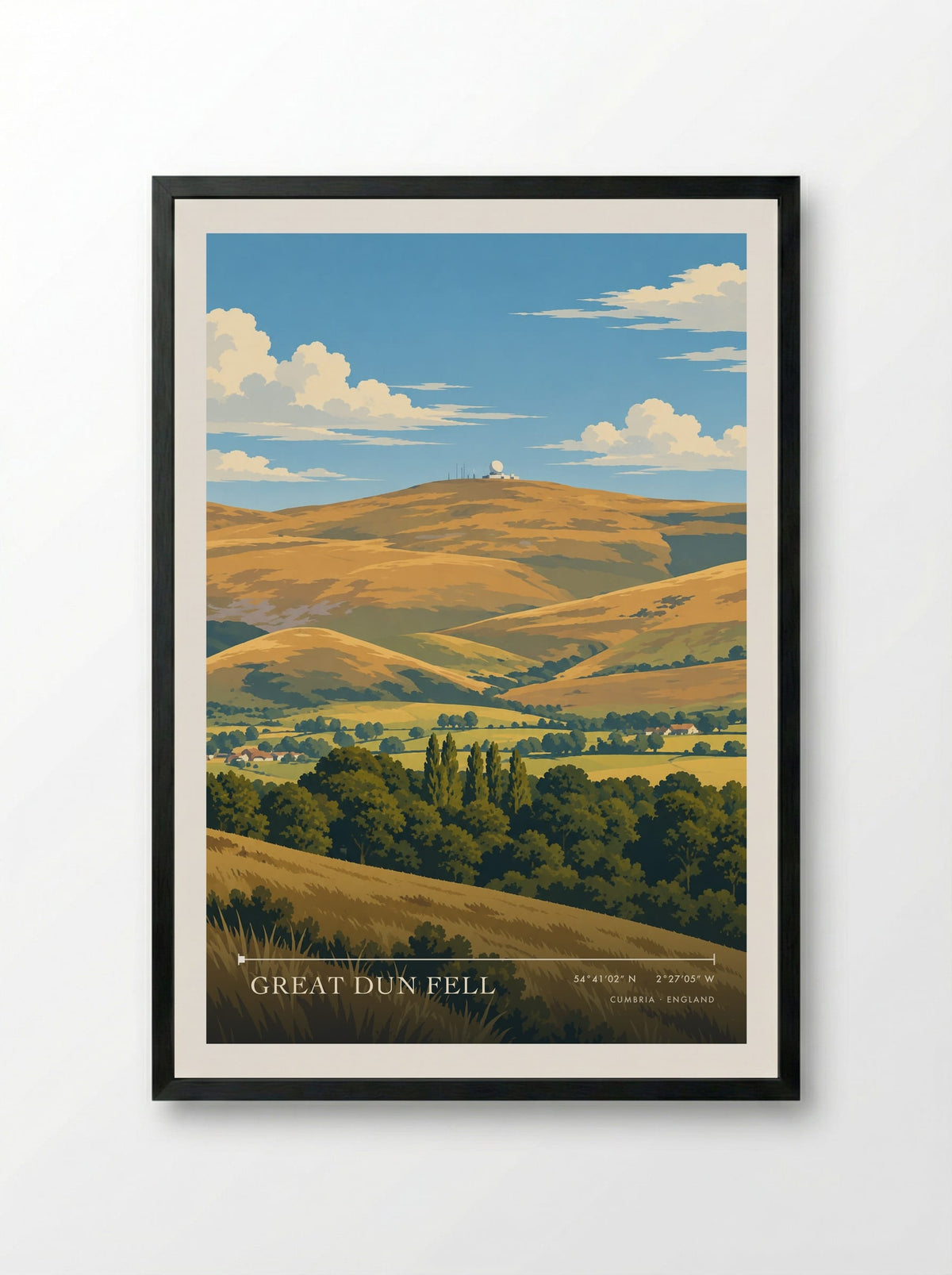 Great Dun Fell, Cumbria | Travel Poster - Framed Print Black