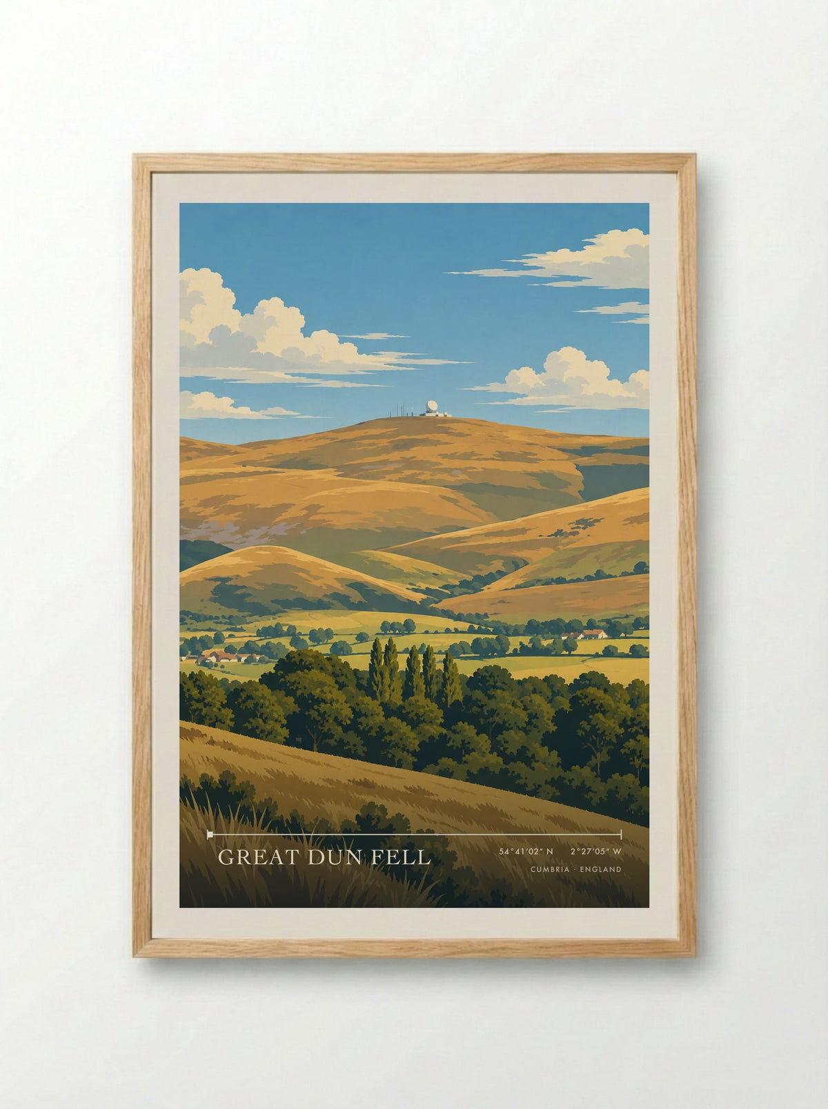 Great Dun Fell, Cumbria | Travel Poster - Framed Print Wood