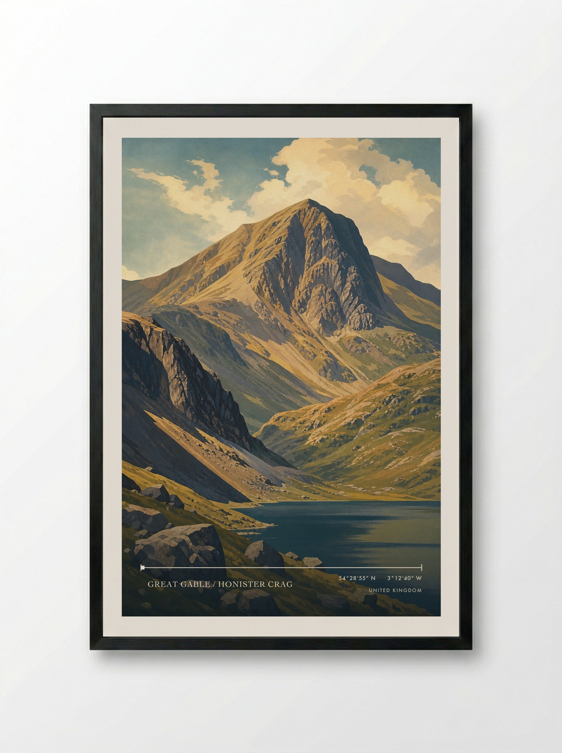 Great Gable / Honister Crag United Kingdom Travel Poster - Framed Print Black